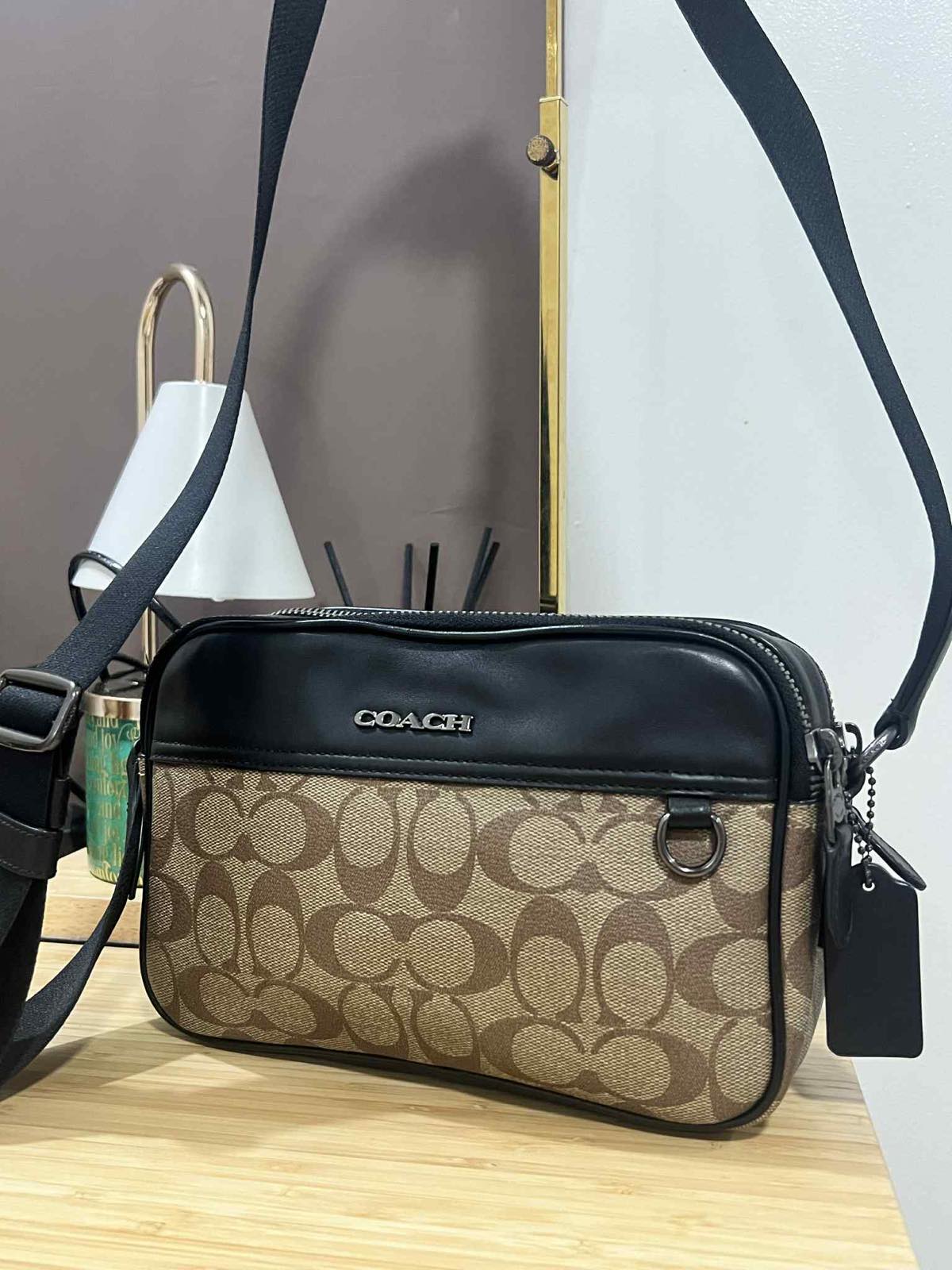 ORIG Preloved Coach Graham Crossbody In Signature Canvas Khaki Black Men Bag