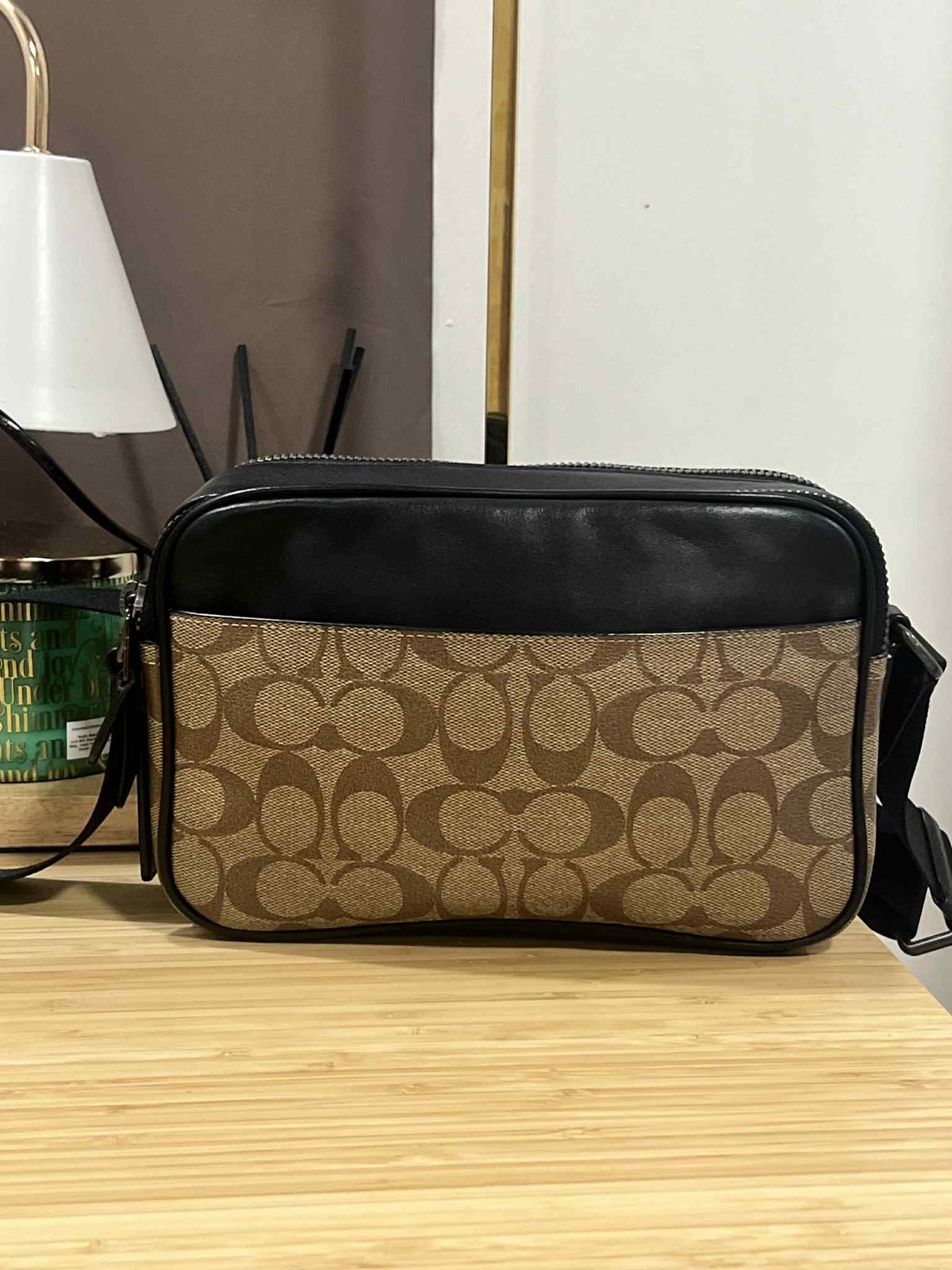 ORIG Preloved Coach Graham Crossbody In Signature Canvas Khaki Black Men Bag