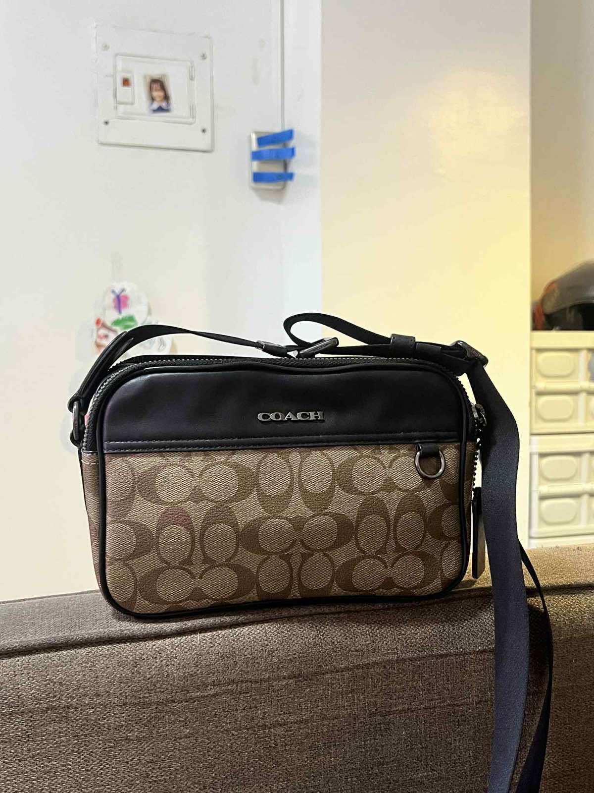 ORIG Preloved Coach Graham Crossbody In Signature Canvas Khaki Black Men Bag