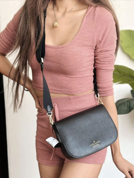 ORIG & IMPORTED Kate Spade Madison Saffiano Leather Saddle Black Bag