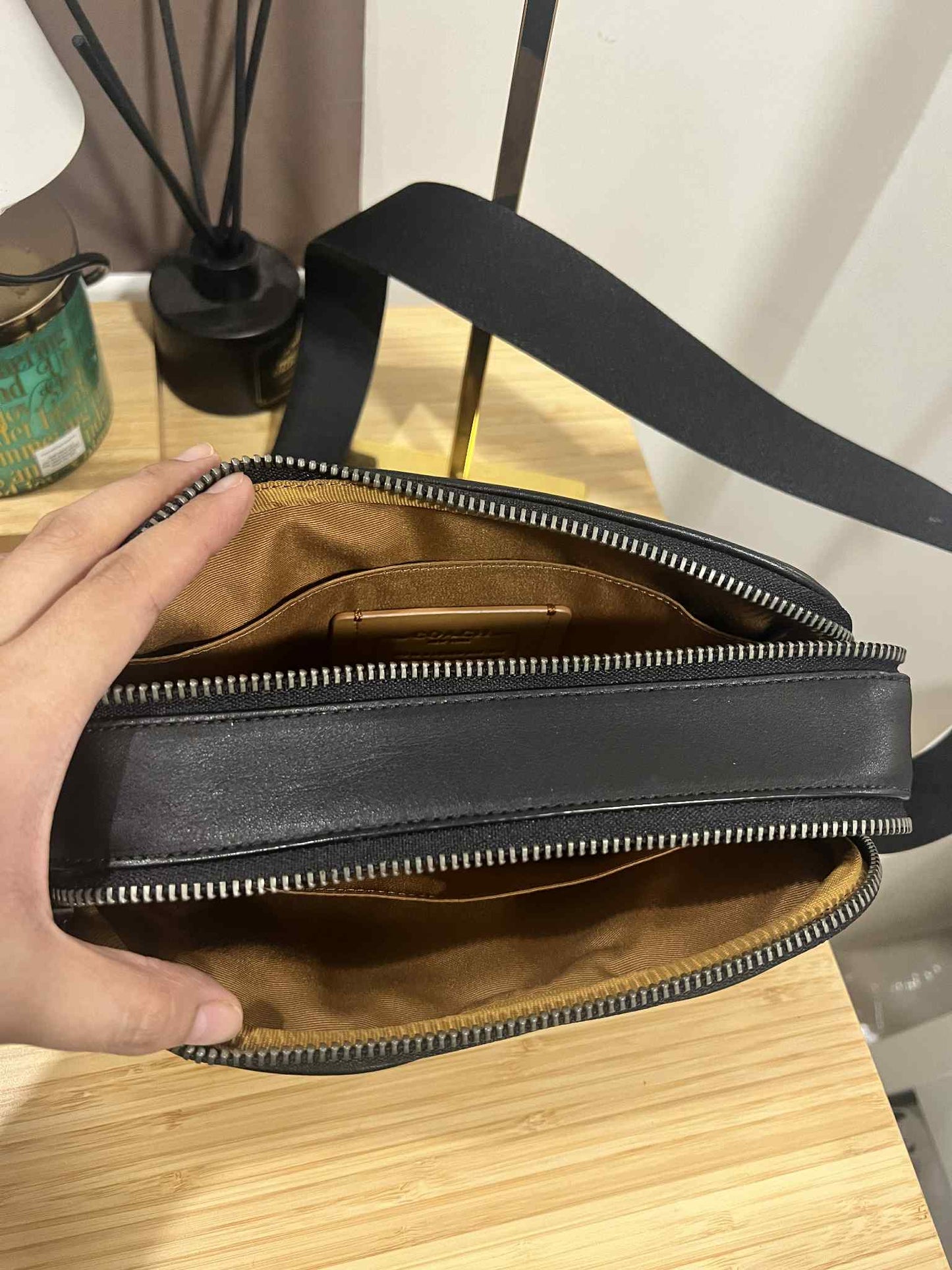 ORIG Preloved Coach Graham Crossbody In Signature Canvas Khaki Black Men Bag