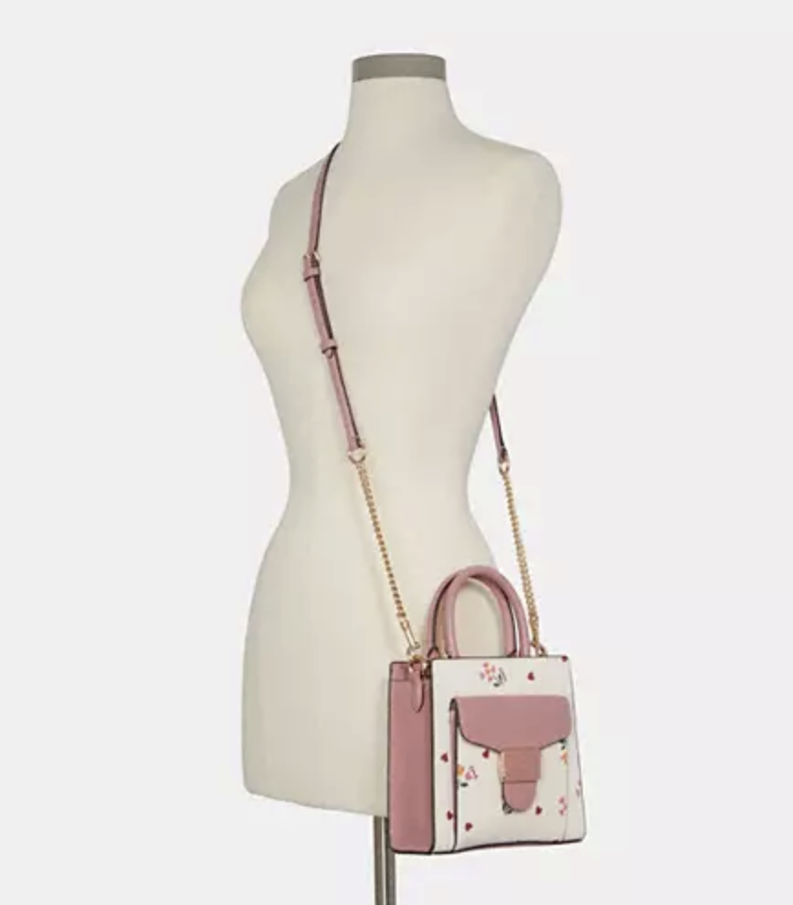 ORIG Preloved Coach Mini Pepper Crossbody With Heart Petal Print Small White Bag