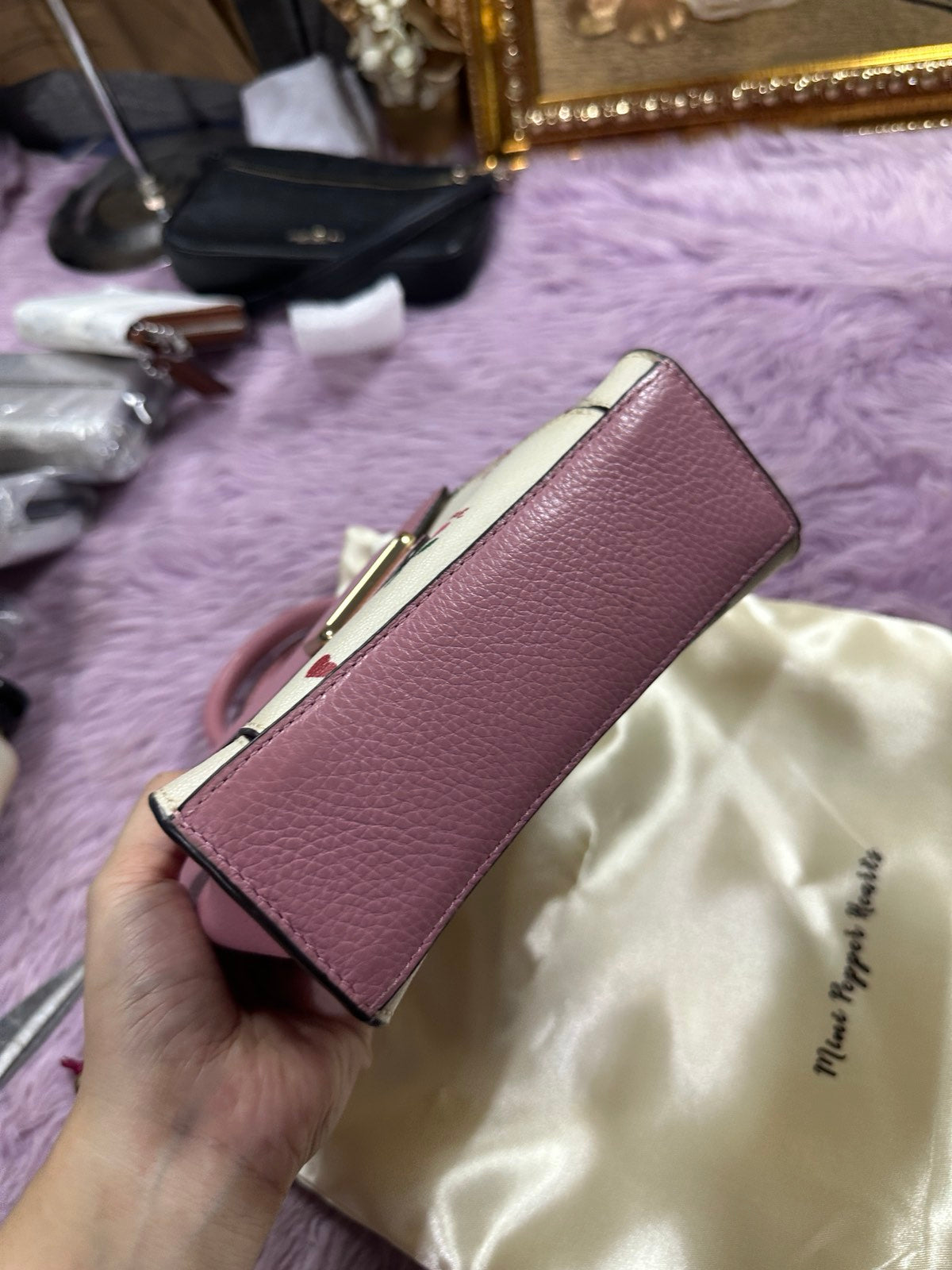 ORIG Preloved Coach Mini Pepper Crossbody With Heart Petal Print Small White Bag