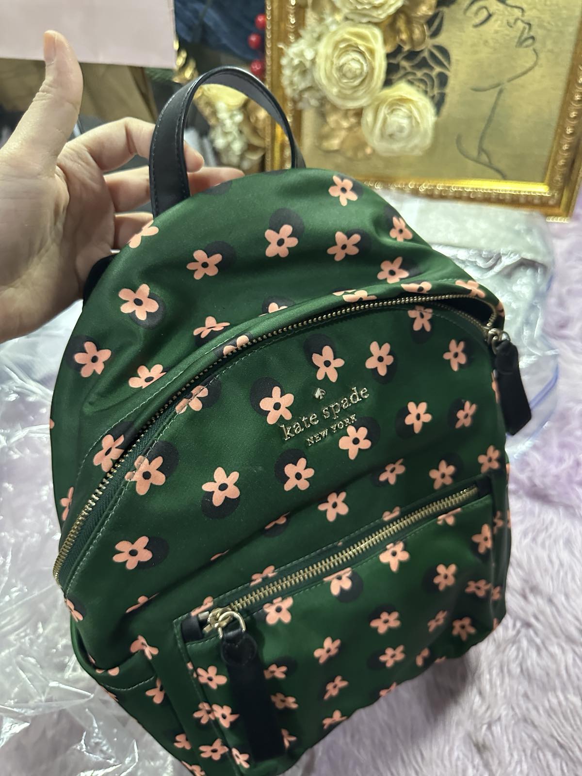 ORIG Preloved KateSpade Chelsea Nylon Green Floral Medium Bag