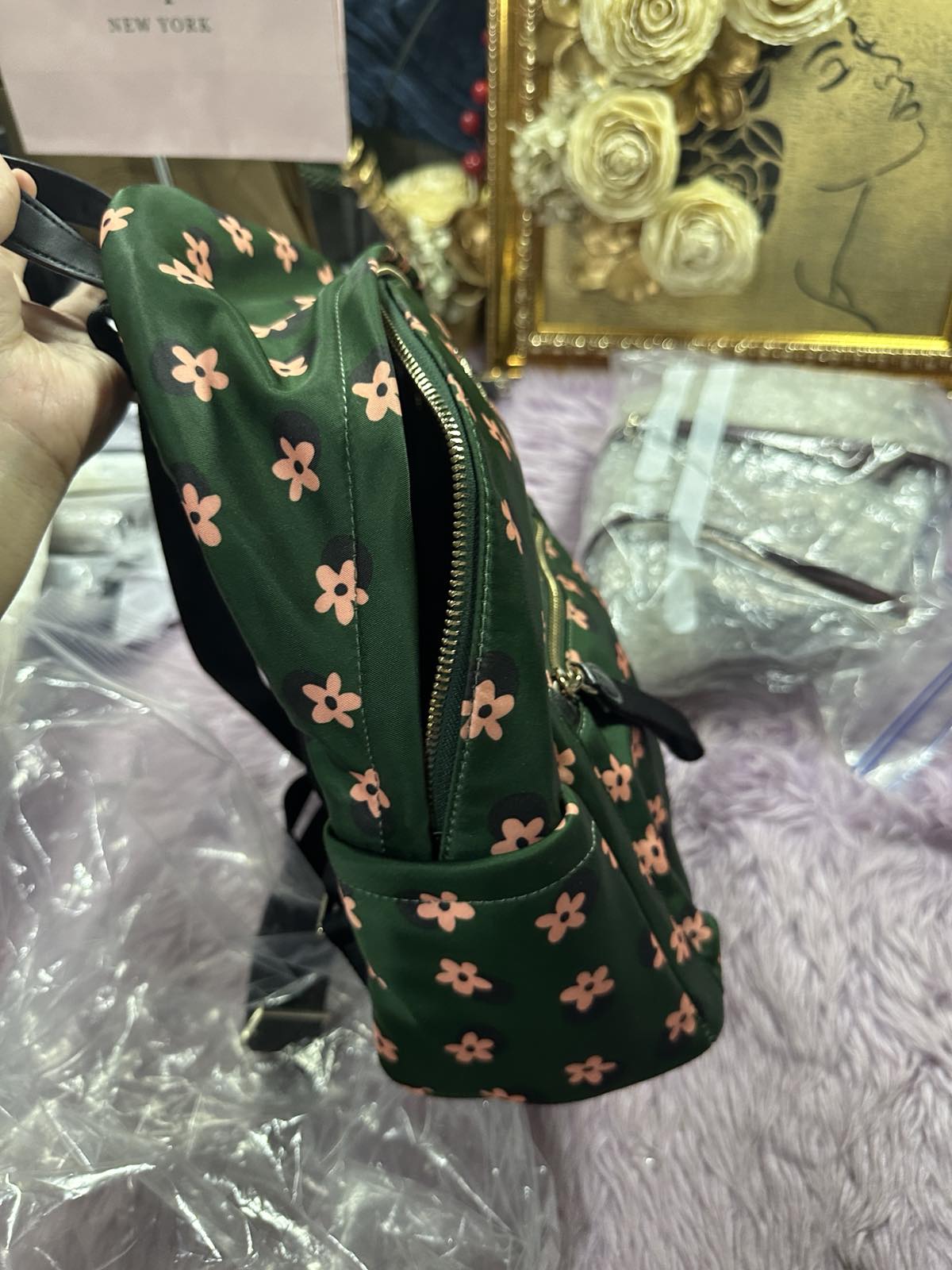 ORIG Preloved KateSpade Chelsea Nylon Green Floral Medium Bag