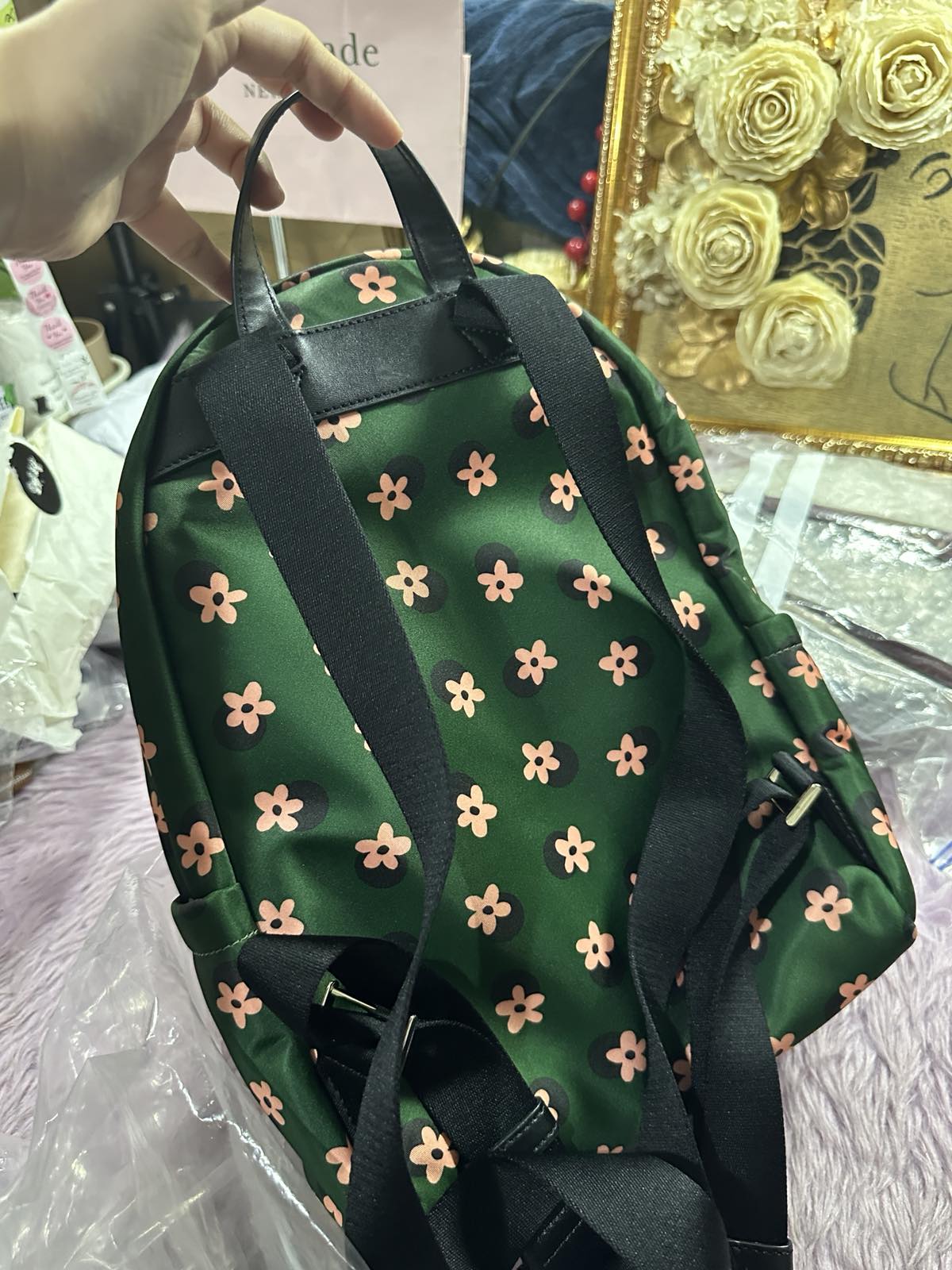 ORIG Preloved KateSpade Chelsea Nylon Green Floral Medium Bag