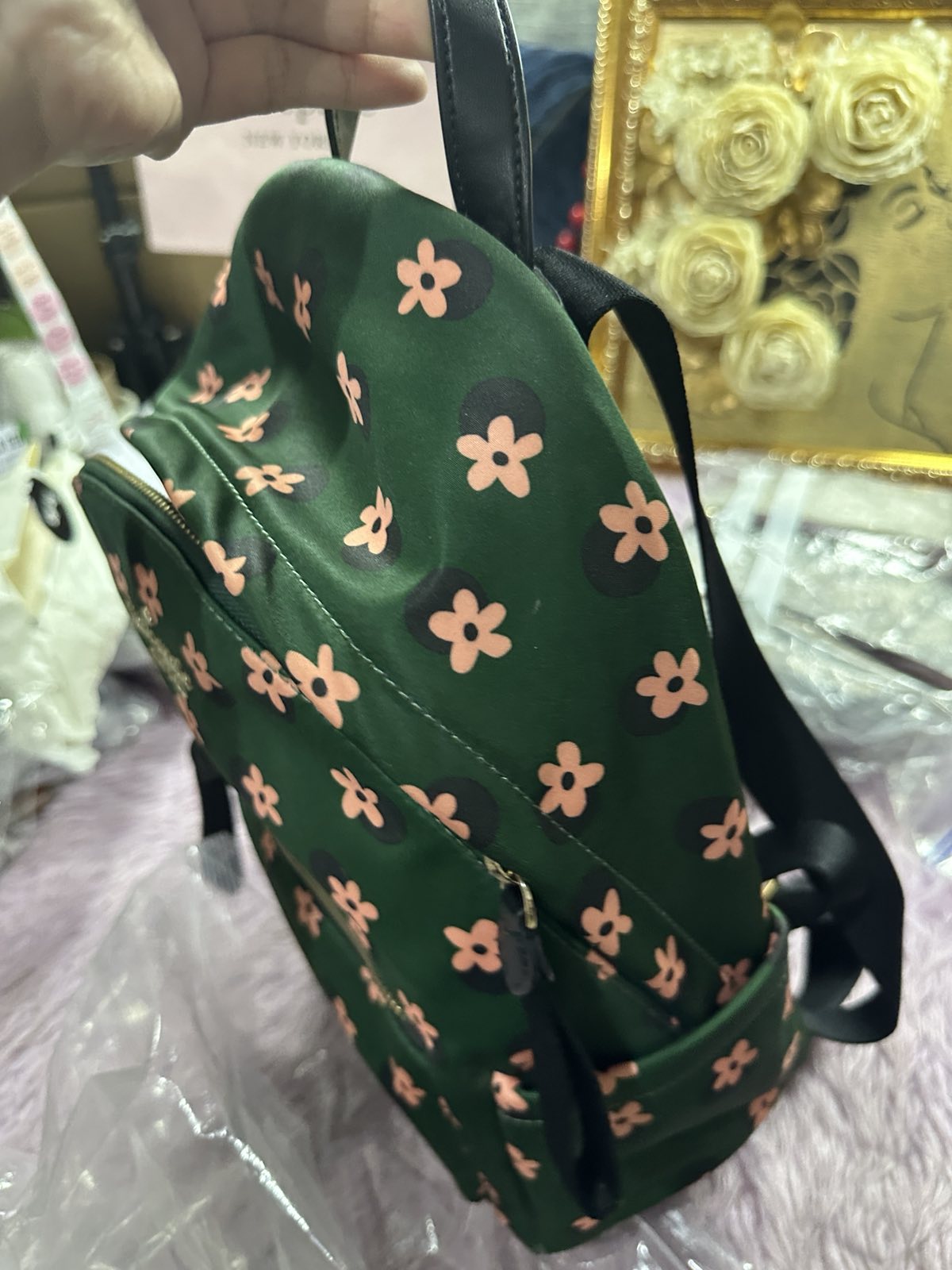ORIG Preloved KateSpade Chelsea Nylon Green Floral Medium Bag