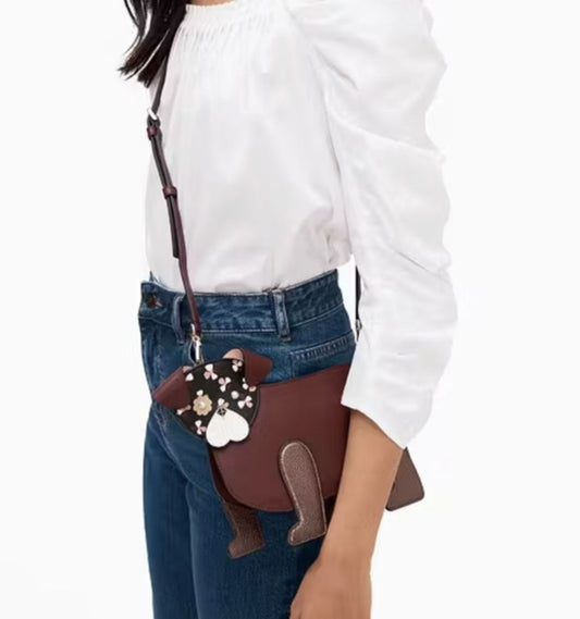 ORIG Preloved KateSpade Floral Pup Dog Crossbody Red Bag Cherrywood