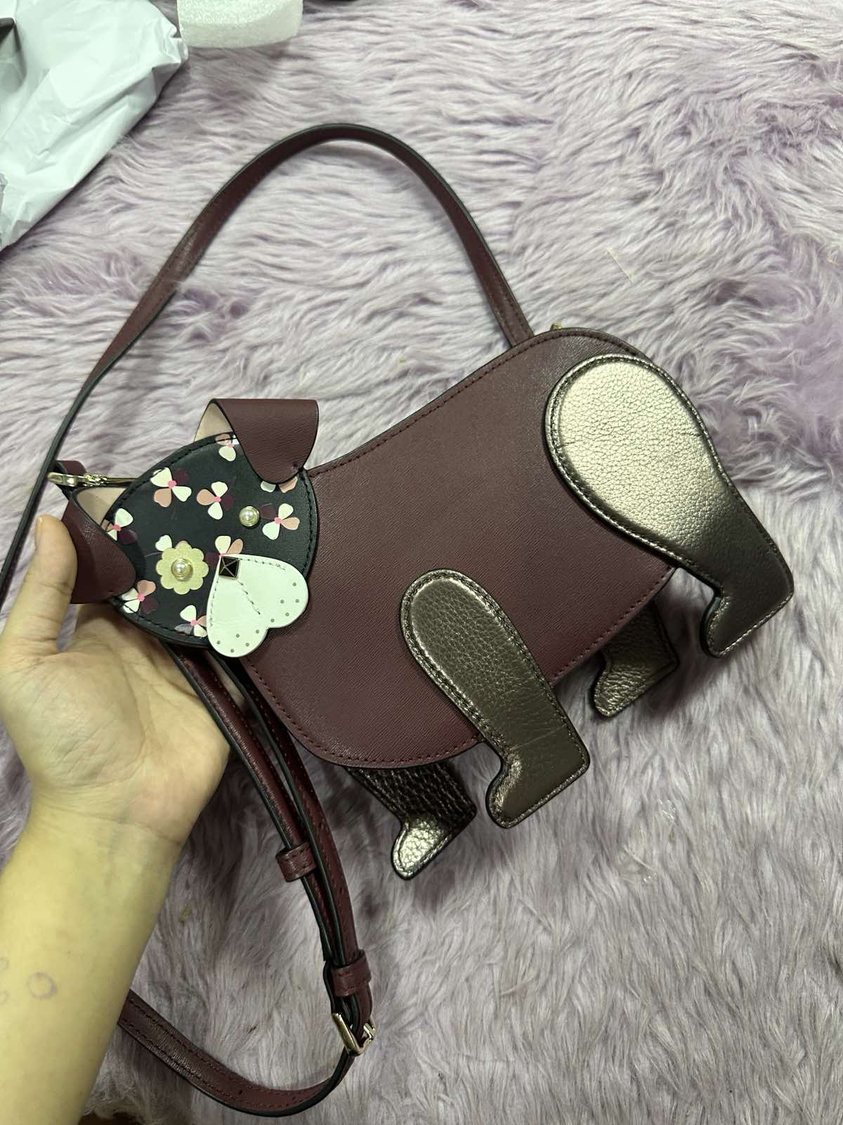 ORIG Preloved KateSpade Floral Pup Dog Crossbody Red Bag Cherrywood