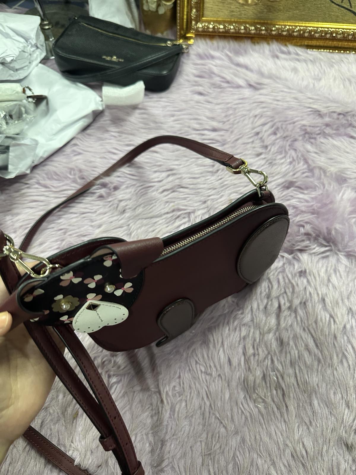 ORIG Preloved KateSpade Floral Pup Dog Crossbody Red Bag Cherrywood