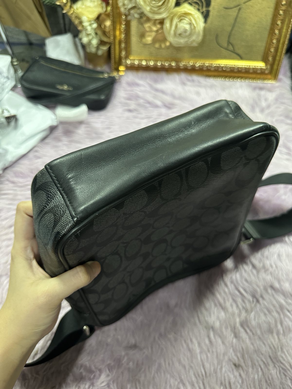 ORIG Preloved Coach Men Charles Flight Signature Crossbody Bag Black