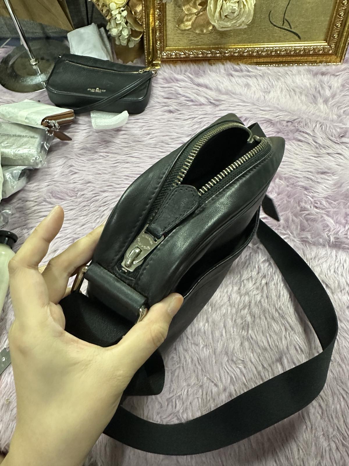 ORIG Preloved Coach Men Charles Flight Signature Crossbody Bag Black