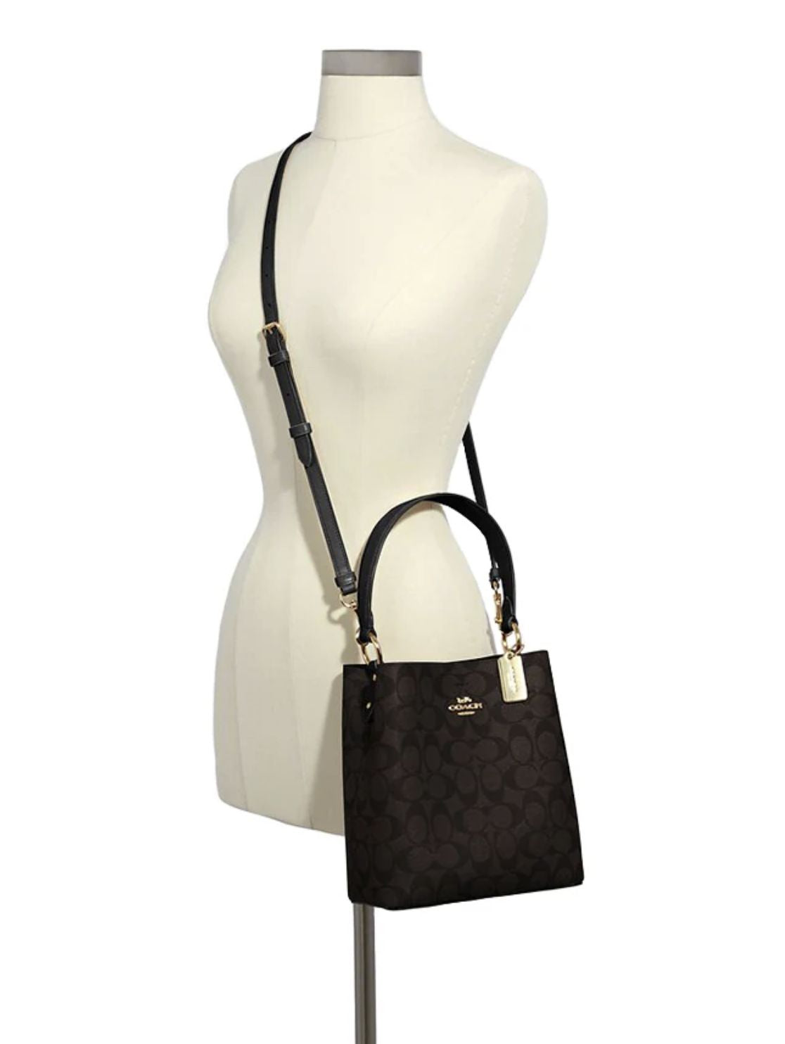 ORIG Preloved Coach Small Town Bucket Bag In Signature Canvas Brown Black