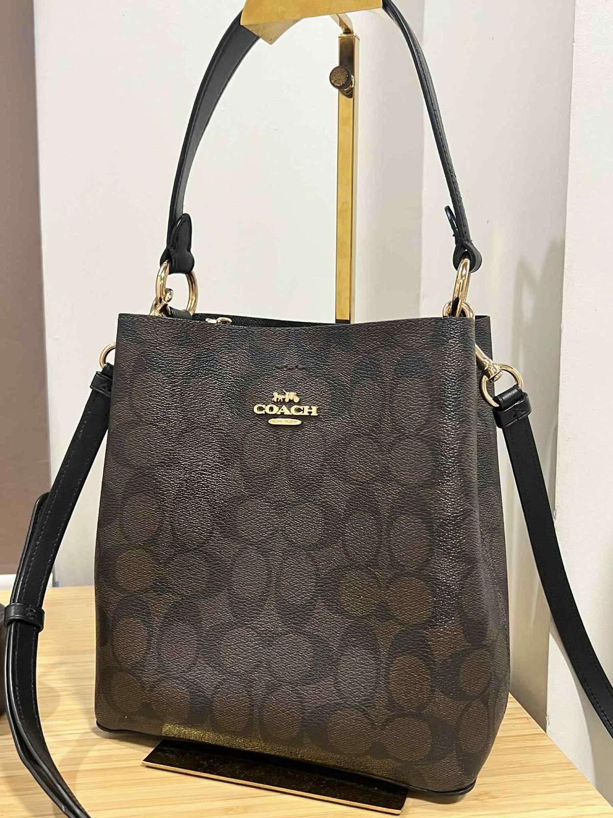 ORIG Preloved Coach Small Town Bucket Bag In Signature Canvas Brown Black