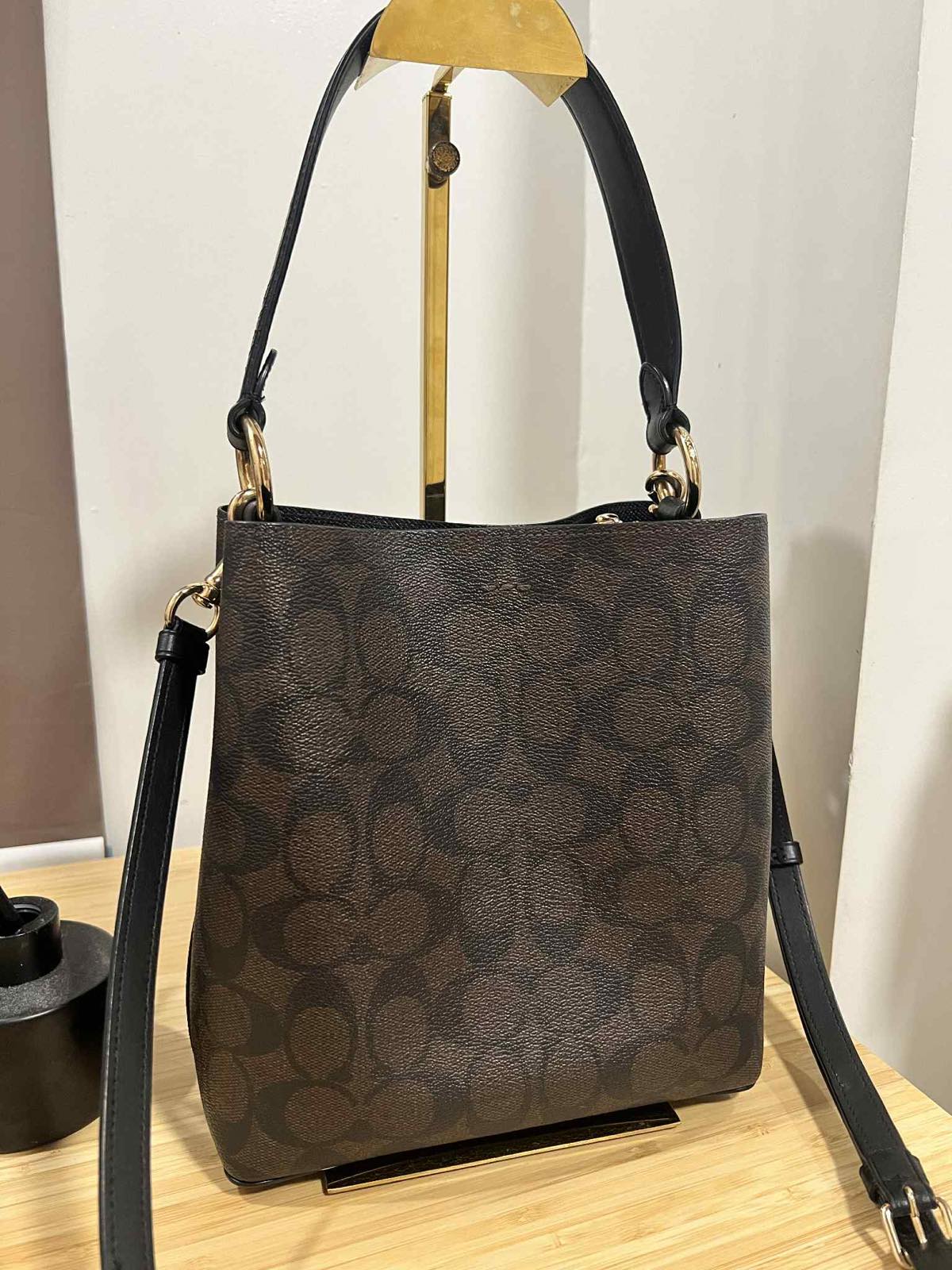 ORIG Preloved Coach Small Town Bucket Bag In Signature Canvas Brown Black