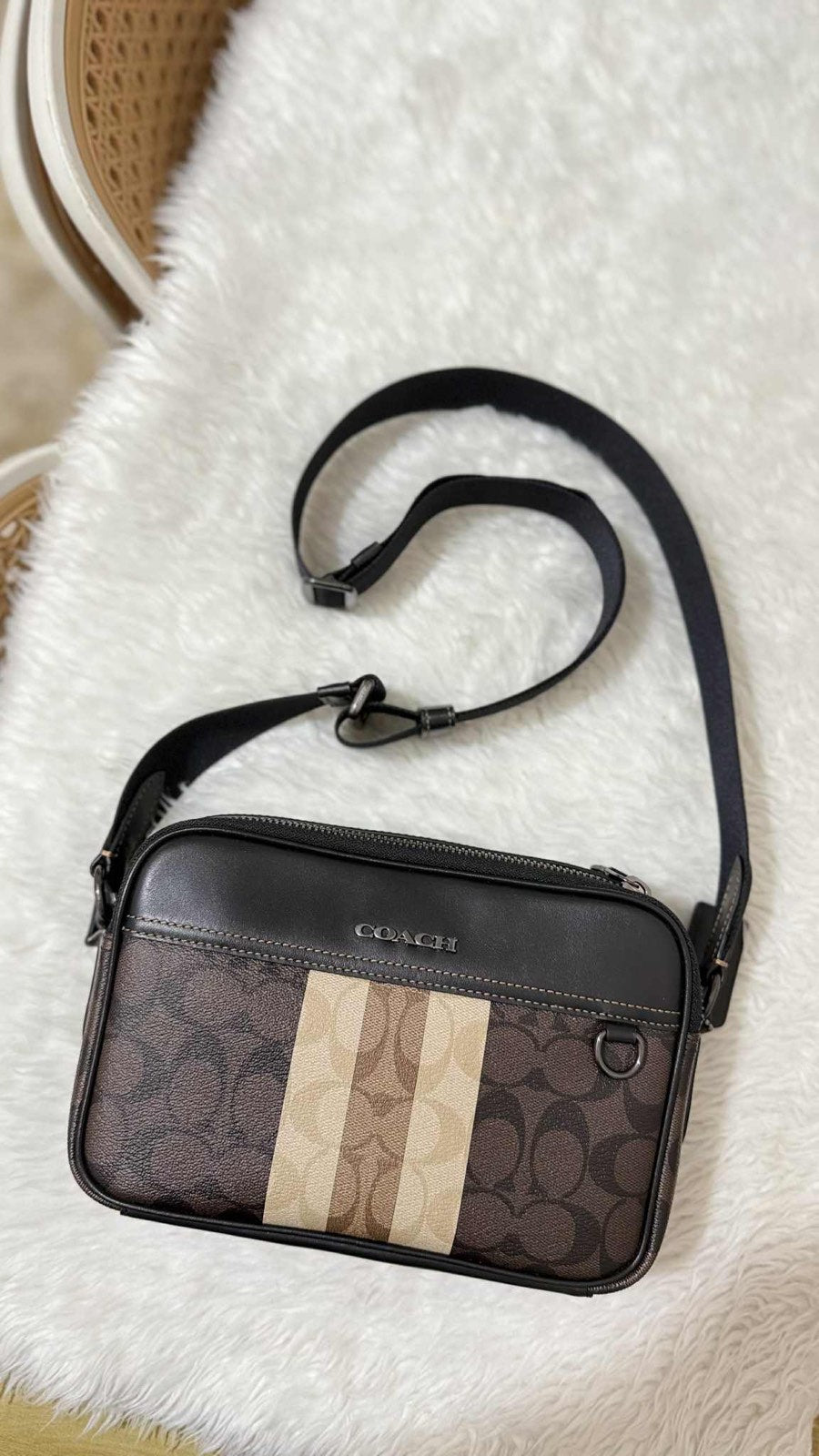 ORIG Preloved Coach Graham Crossbody Men Bag In Blocked Signature Canvas