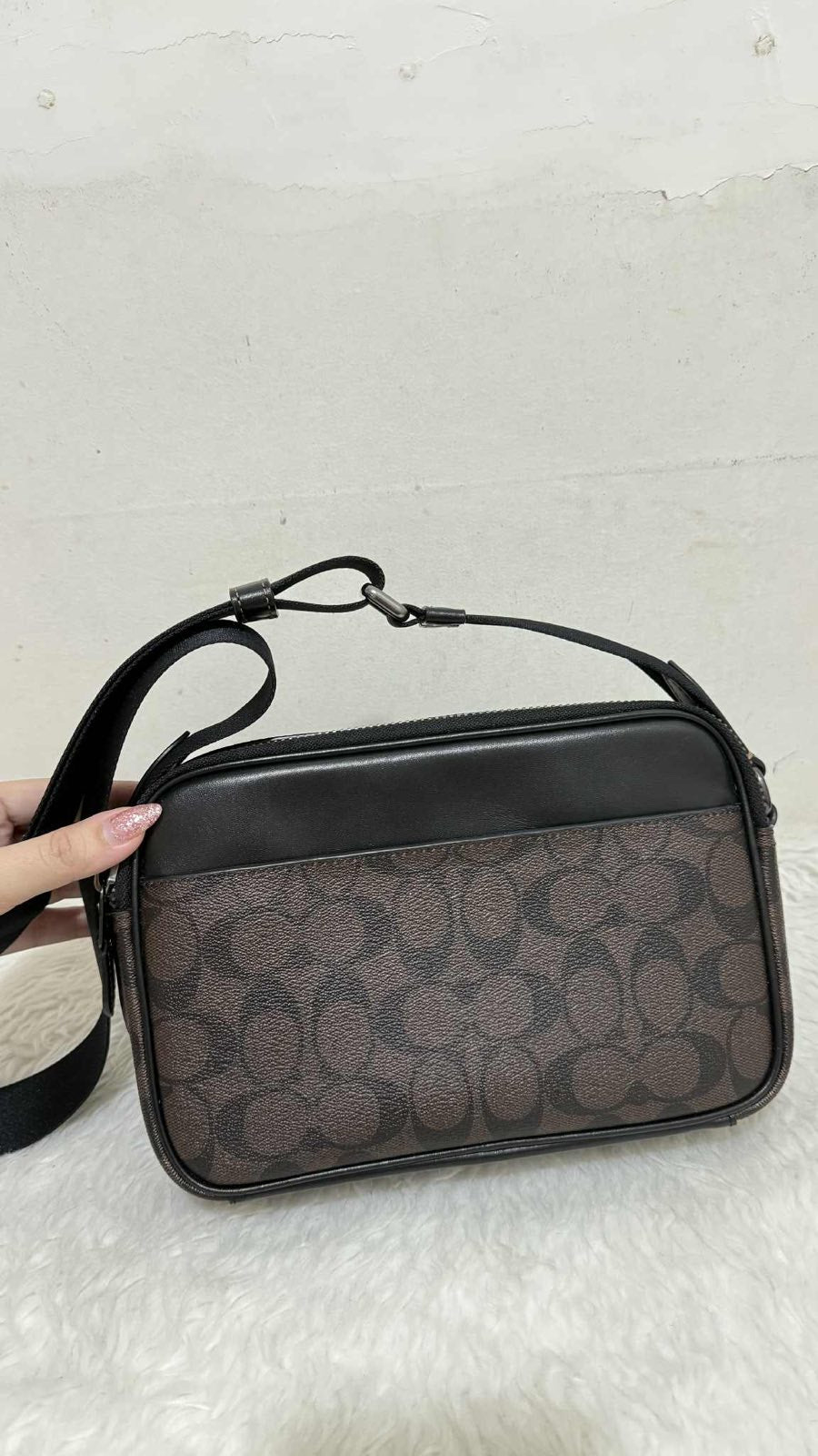 ORIG Preloved Coach Graham Crossbody Men Bag In Blocked Signature Canvas