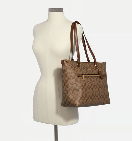 ORIG Preloved Coach Gallery Tote Signature Canvas Big Khaki Bag