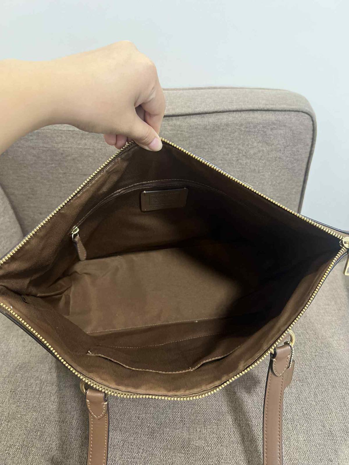 ORIG Preloved Coach Gallery Tote Signature Canvas Big Khaki Bag