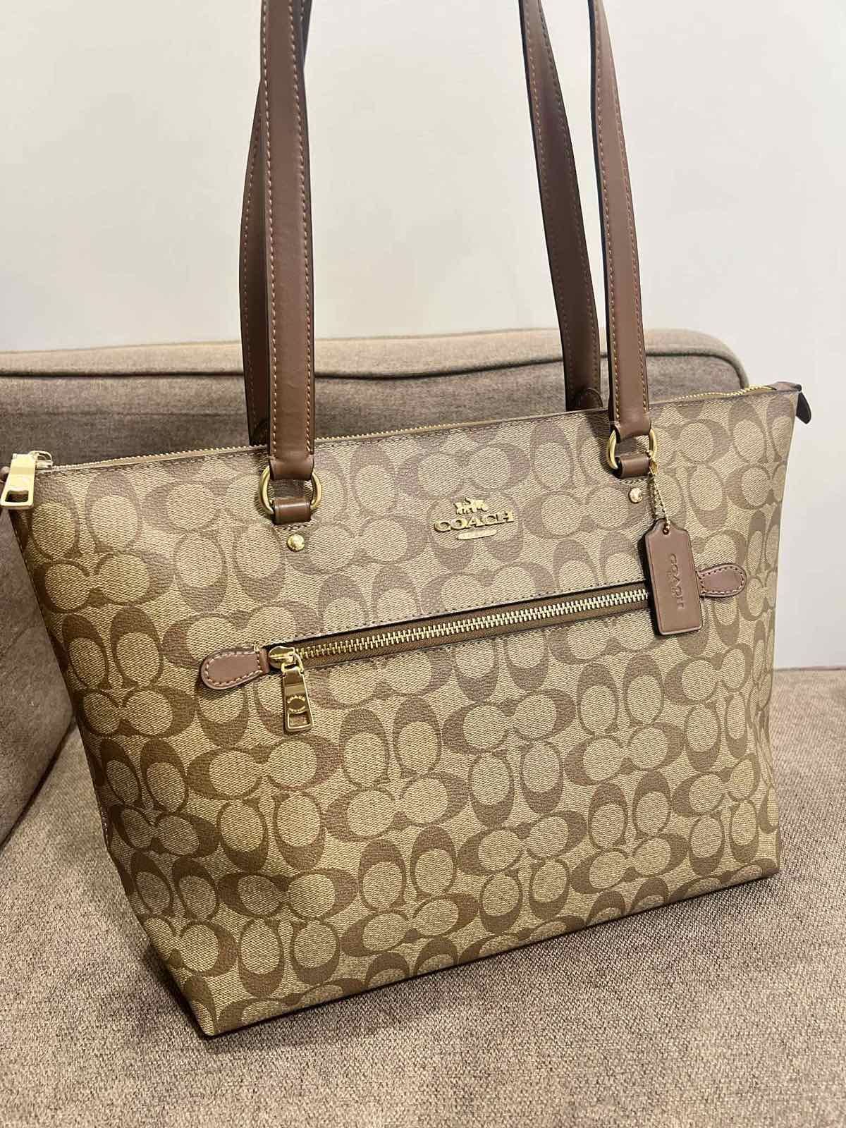 ORIG Preloved Coach Gallery Tote Signature Canvas Big Khaki Bag