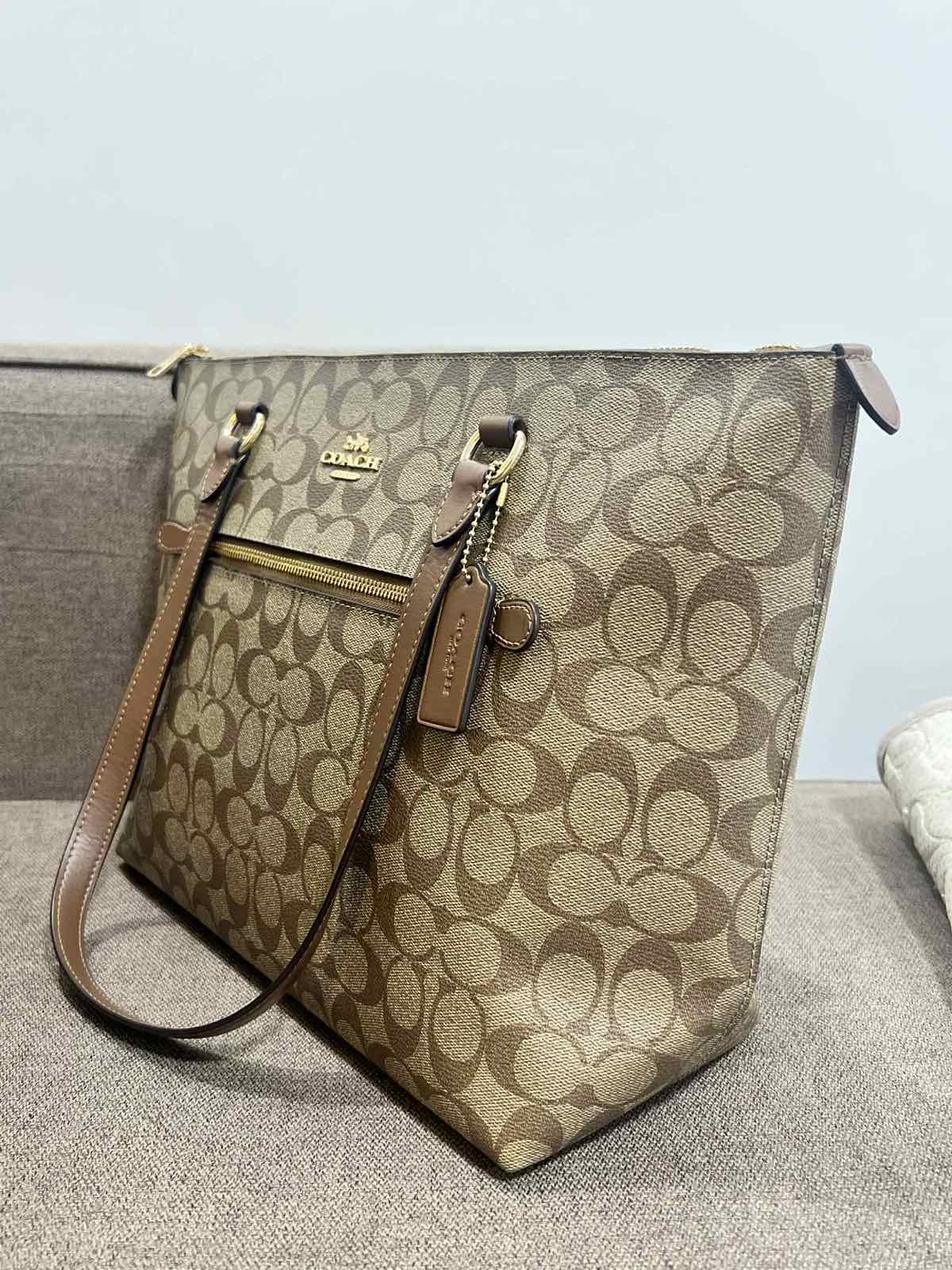 ORIG Preloved Coach Gallery Tote Signature Canvas Big Khaki Bag