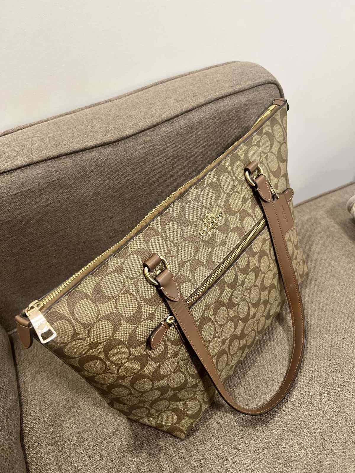 ORIG Preloved Coach Gallery Tote Signature Canvas Big Khaki Bag