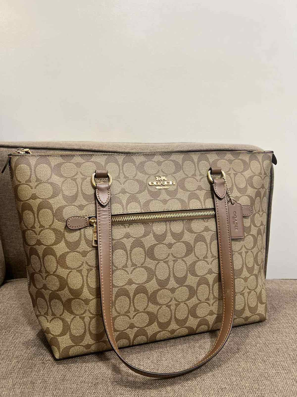 ORIG Preloved Coach Gallery Tote Signature Canvas Big Khaki Bag