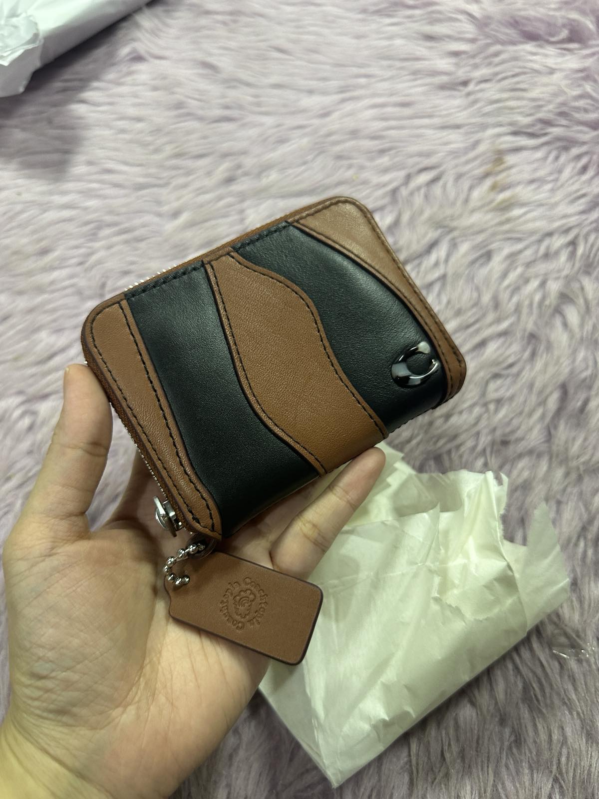 ORIG & IMPORTED Retail Coach Zip Around Black Wallet In Wavy Stripe Upcrafted Leather