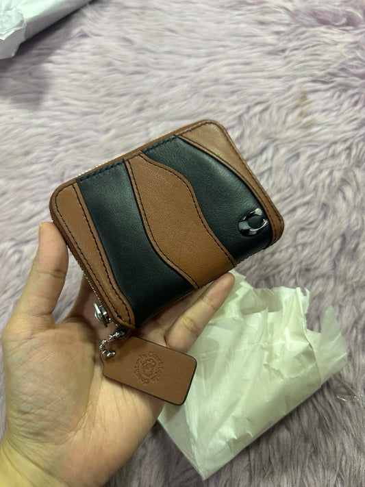 ORIG & IMPORTED Retail Coach Zip Around Black Wallet In Wavy Stripe Upcrafted Leather