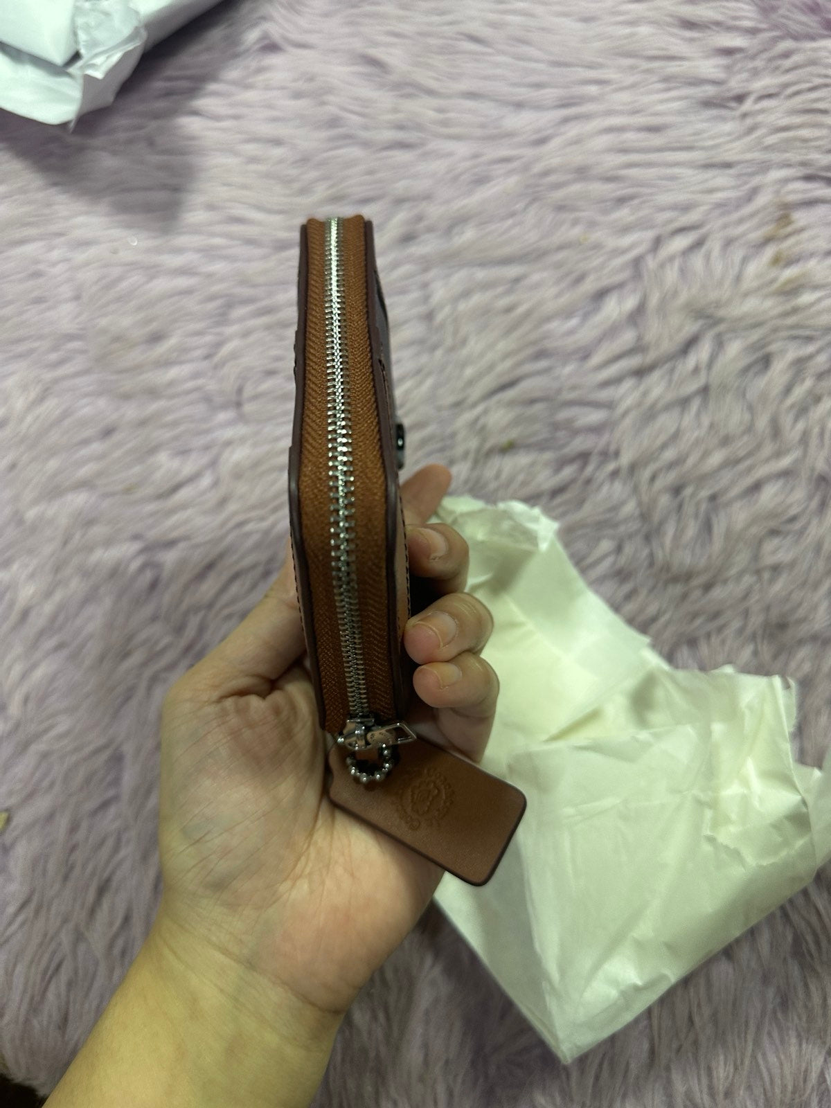 ORIG & IMPORTED Retail Coach Zip Around Black Wallet In Wavy Stripe Upcrafted Leather