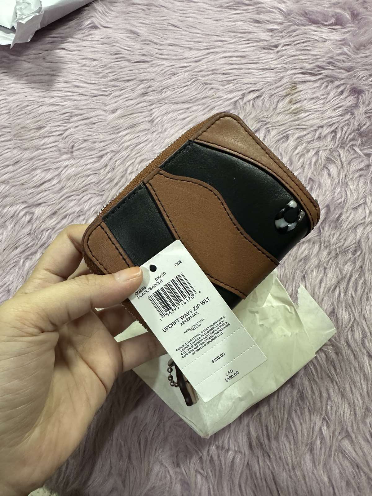 ORIG & IMPORTED Retail Coach Zip Around Black Wallet In Wavy Stripe Upcrafted Leather