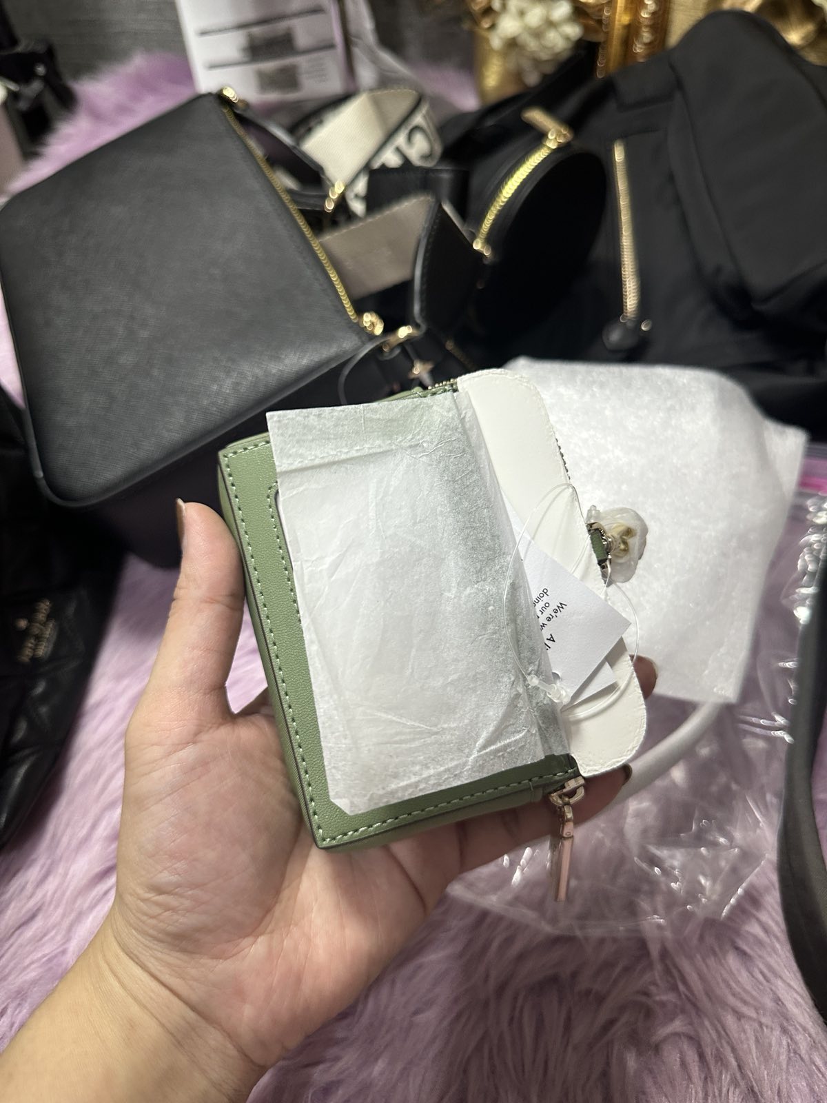 ORIG & IMPORTED KateSpade KS Carter Nylon Card Case Lanyard Green Small Wallet