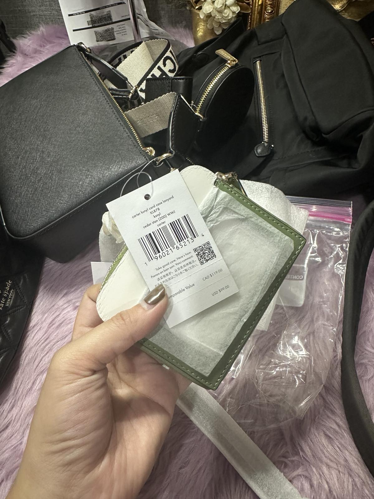 ORIG & IMPORTED KateSpade KS Carter Nylon Card Case Lanyard Green Small Wallet