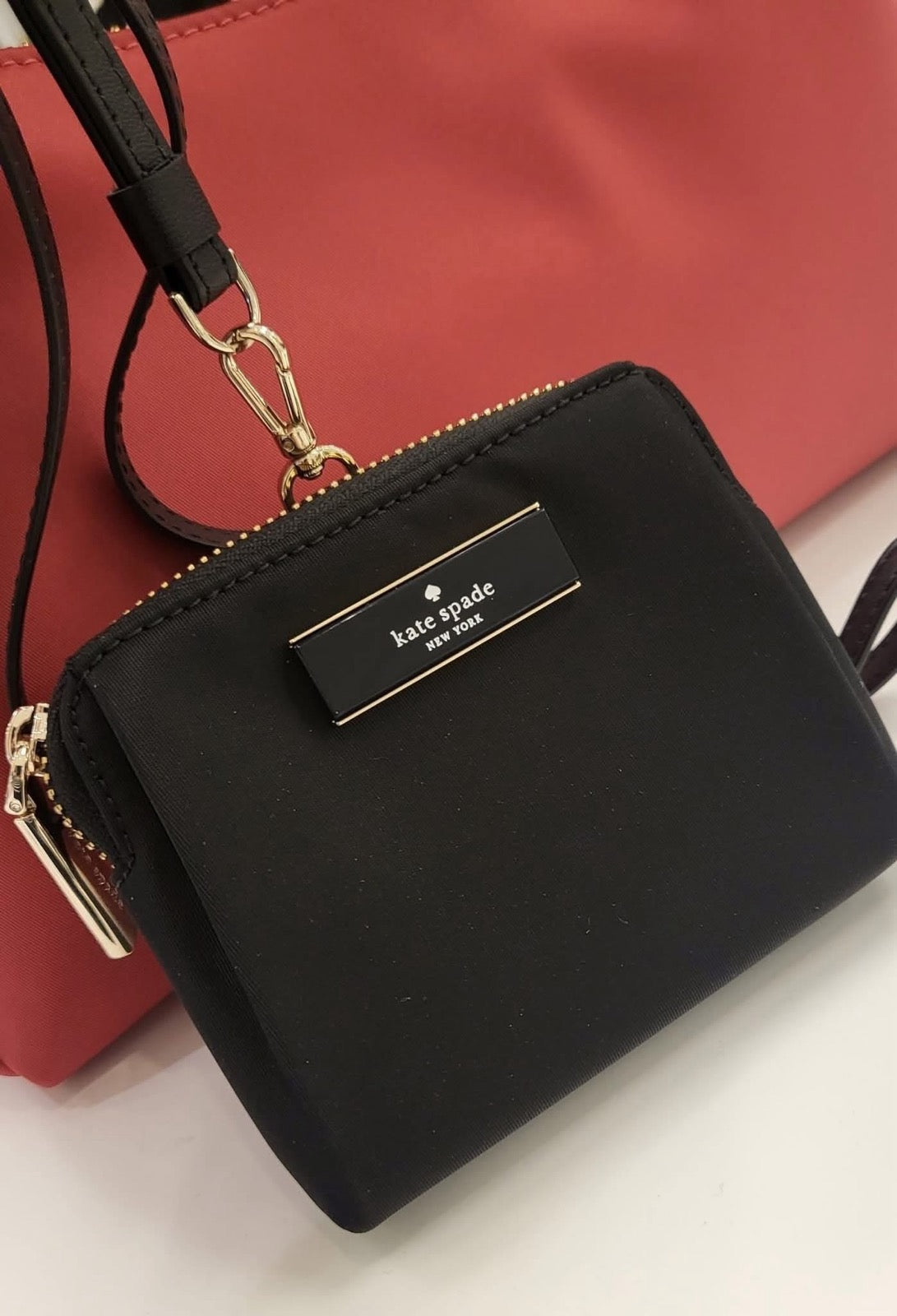 ORIG & IMPORTED KateSpade KS Carter Nylon Card Case Lanyard Green Small Wallet