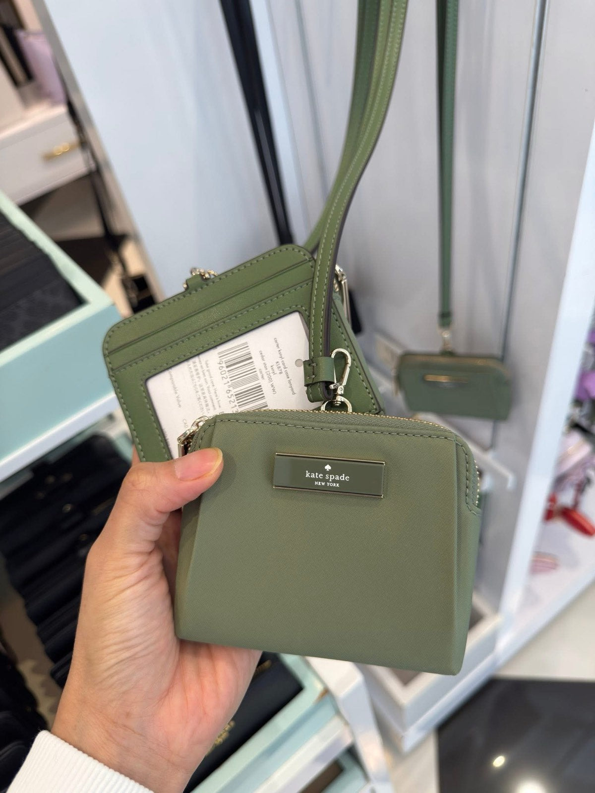 ORIG & IMPORTED KateSpade KS Carter Nylon Card Case Lanyard Green Small Wallet