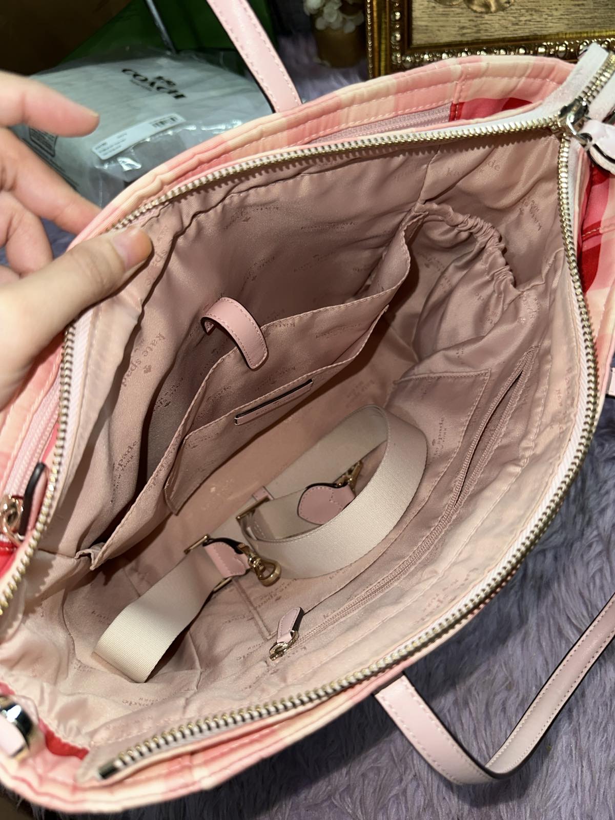 ORIG Preloved Kate Spade KS Chelsea Gingham Medium Satchel Nylon Pink Bag