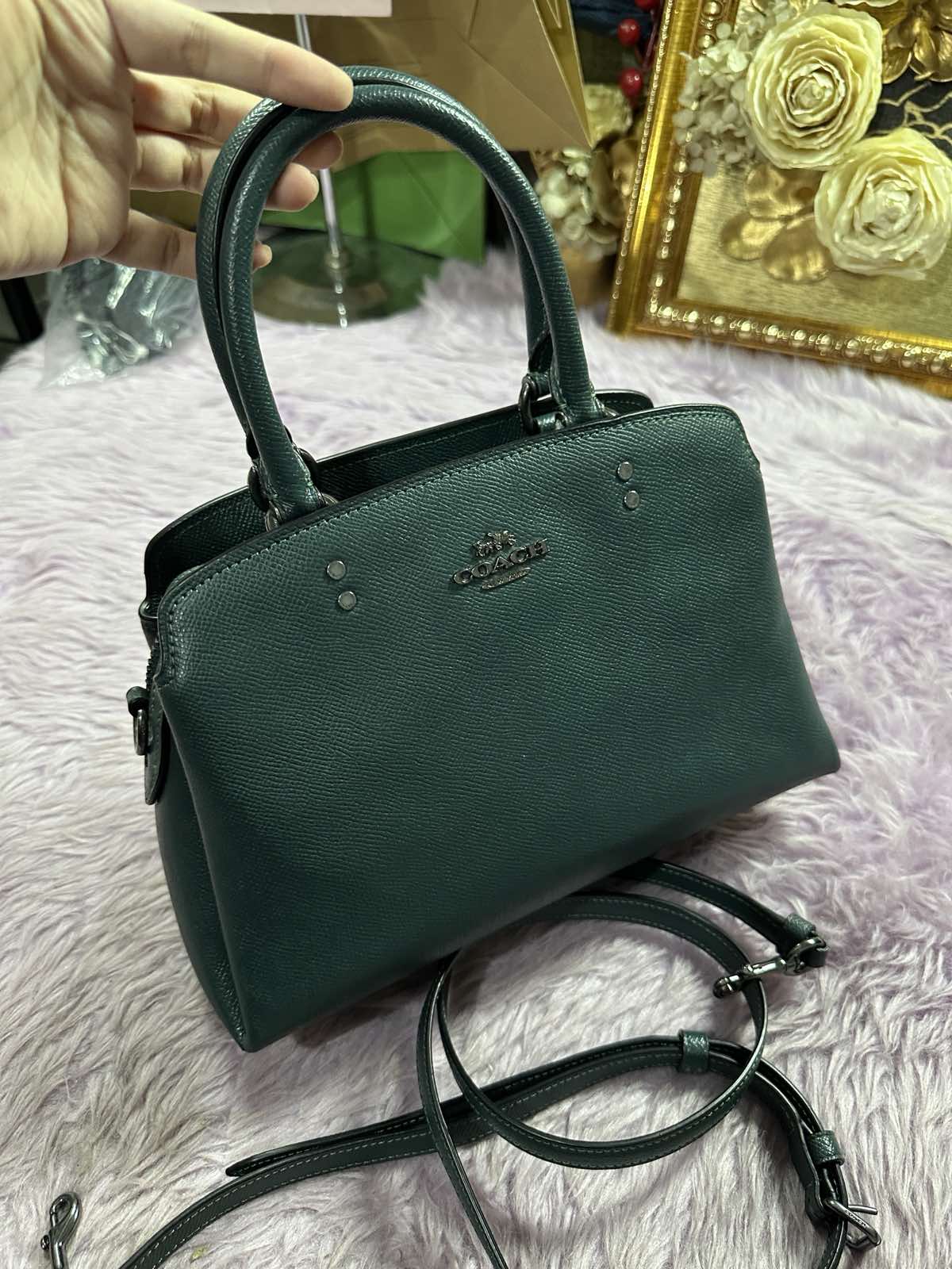 ORIG Preloved Coach Mini Lillie Carryall Teal Green Bag
