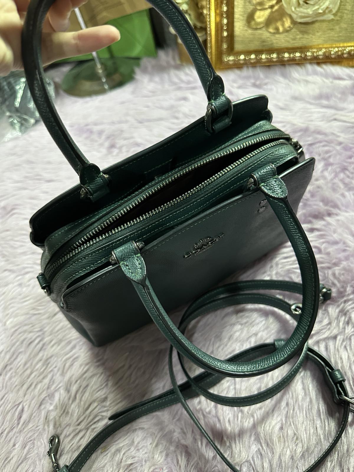 ORIG Preloved Coach Mini Lillie Carryall Teal Green Bag