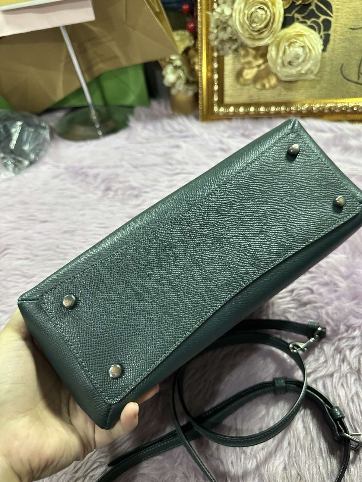 ORIG Preloved Coach Mini Lillie Carryall Teal Green Bag