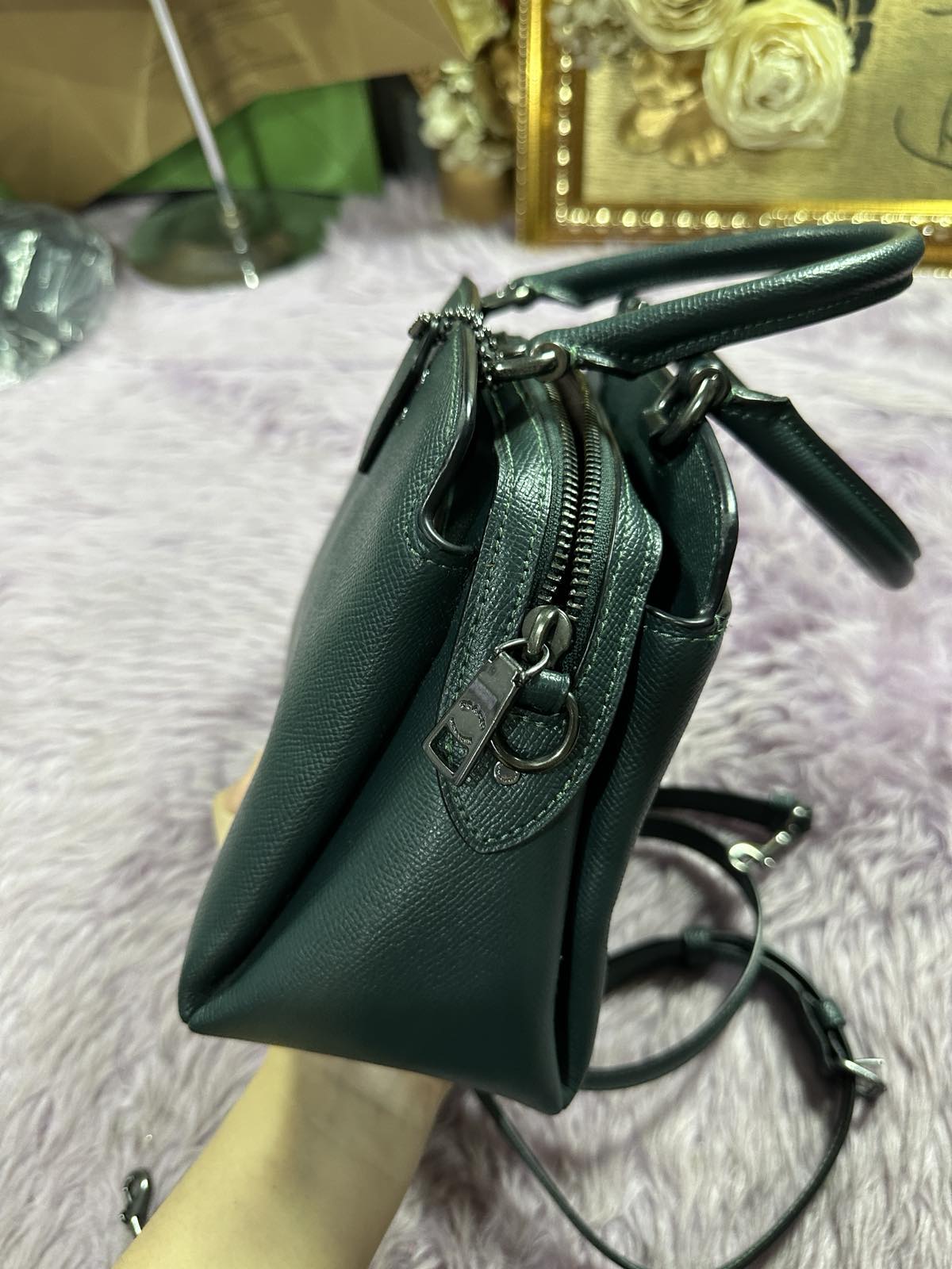 ORIG Preloved Coach Mini Lillie Carryall Teal Green Bag