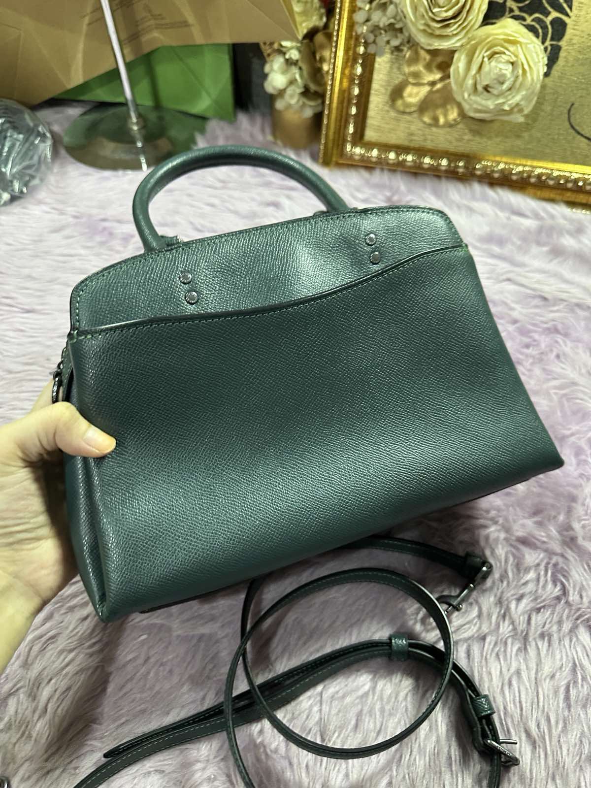 ORIG Preloved Coach Mini Lillie Carryall Teal Green Bag