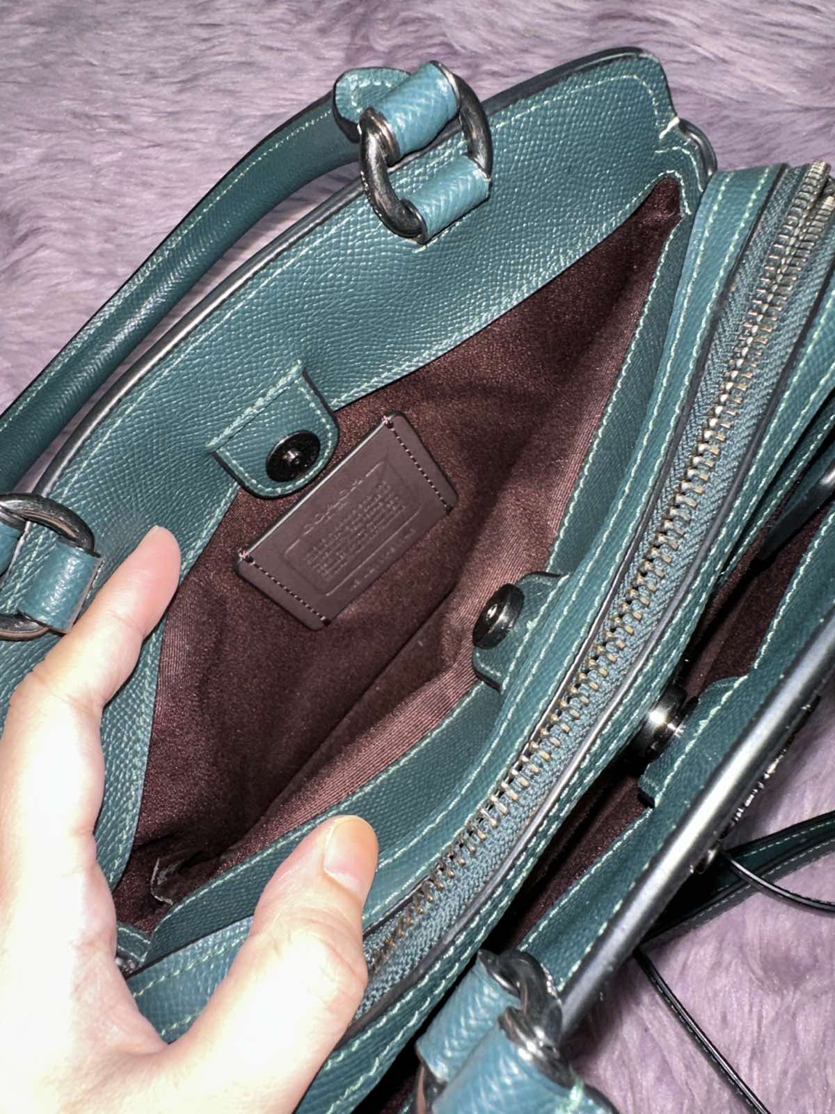 ORIG Preloved Coach Mini Lillie Carryall Teal Green Bag