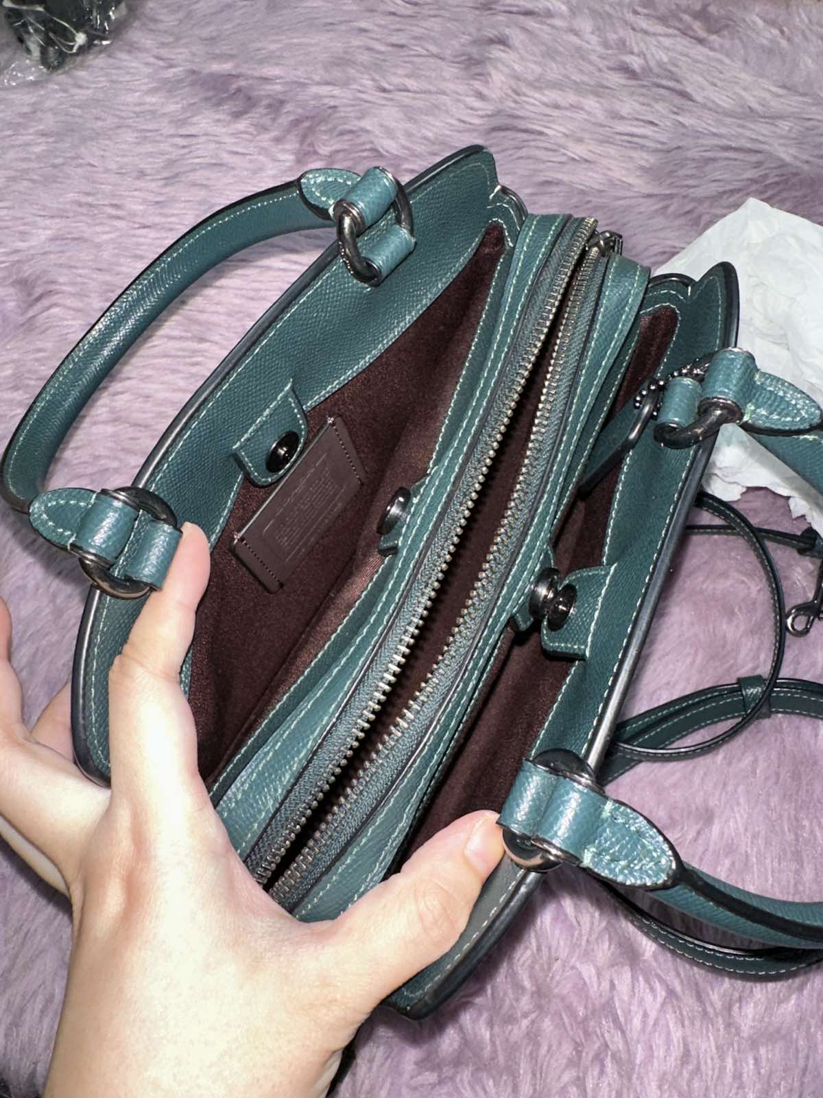 ORIG Preloved Coach Mini Lillie Carryall Teal Green Bag