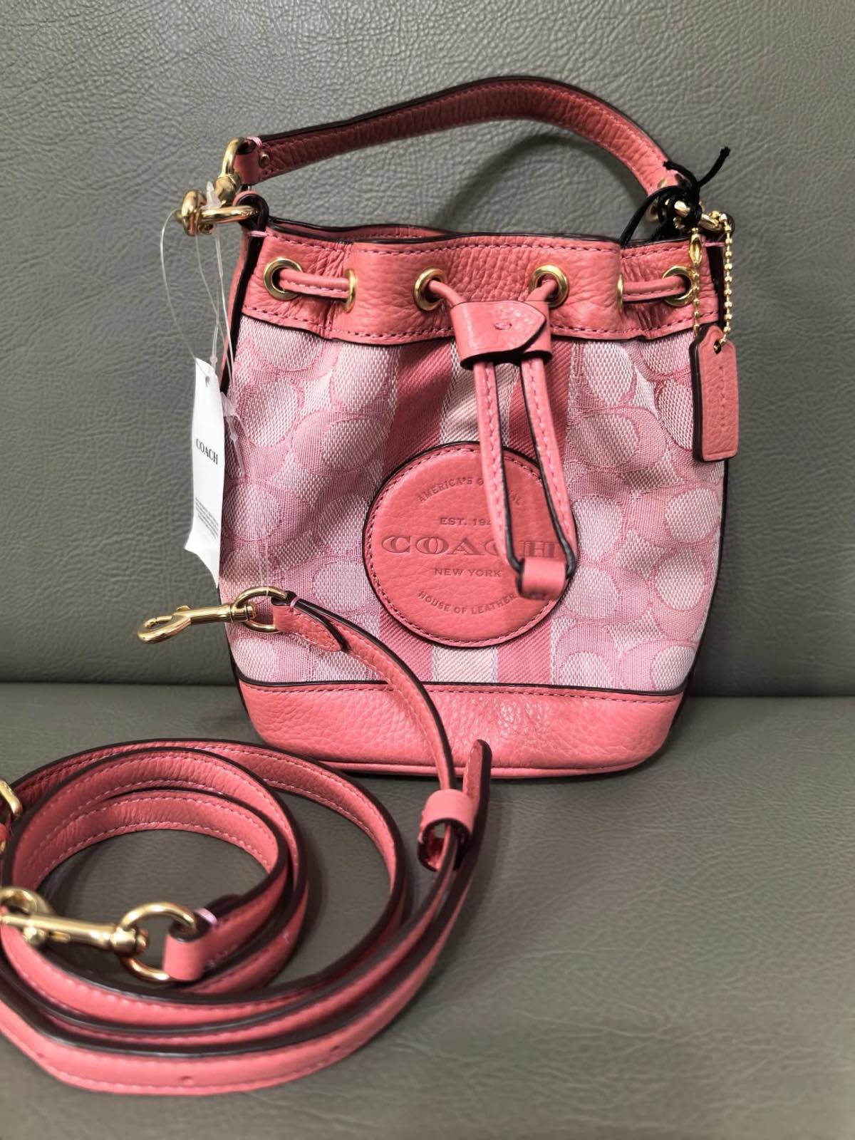 ORIG & IMPORTED Coach Mini Dempsey Bucket Bag Pink Signature Jacquard