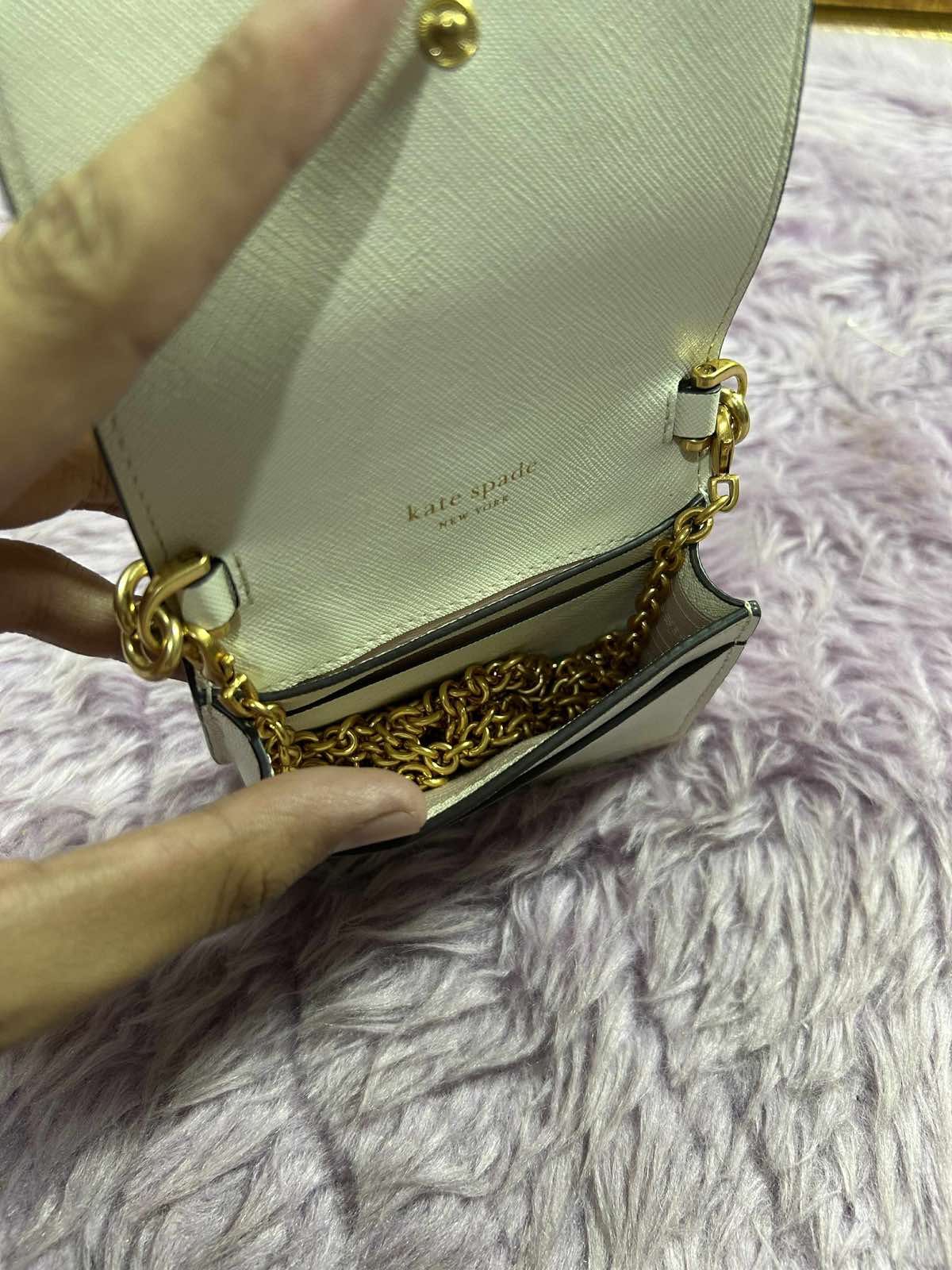 ORIG Preloved Kate Spade KS Morgan Embellished Chain Card Micro Bag White Wallet