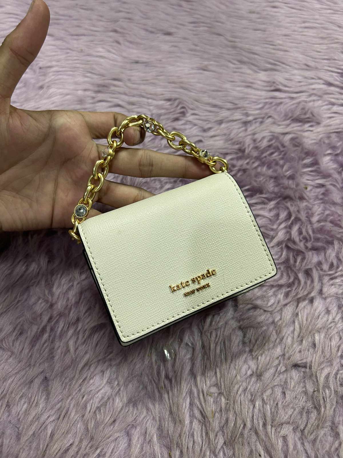 ORIG Preloved Kate Spade KS Morgan Embellished Chain Card Micro Bag White Wallet