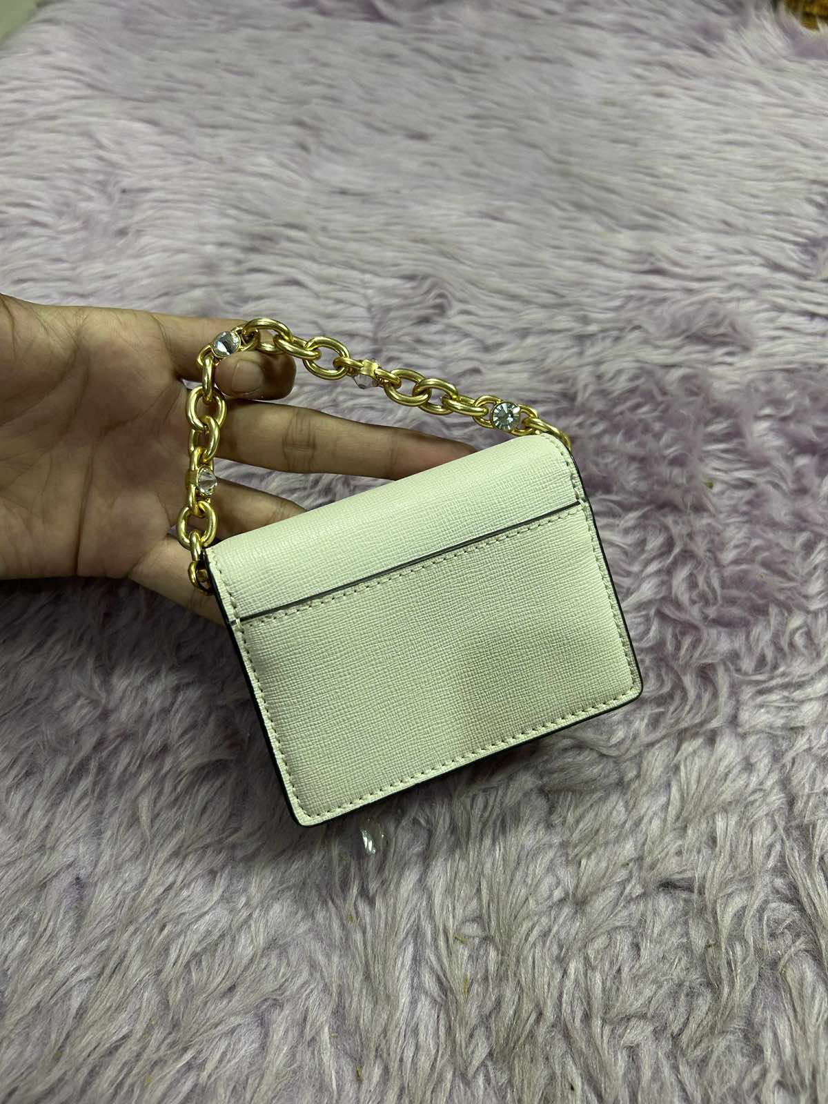 ORIG Preloved Kate Spade KS Morgan Embellished Chain Card Micro Bag White Wallet