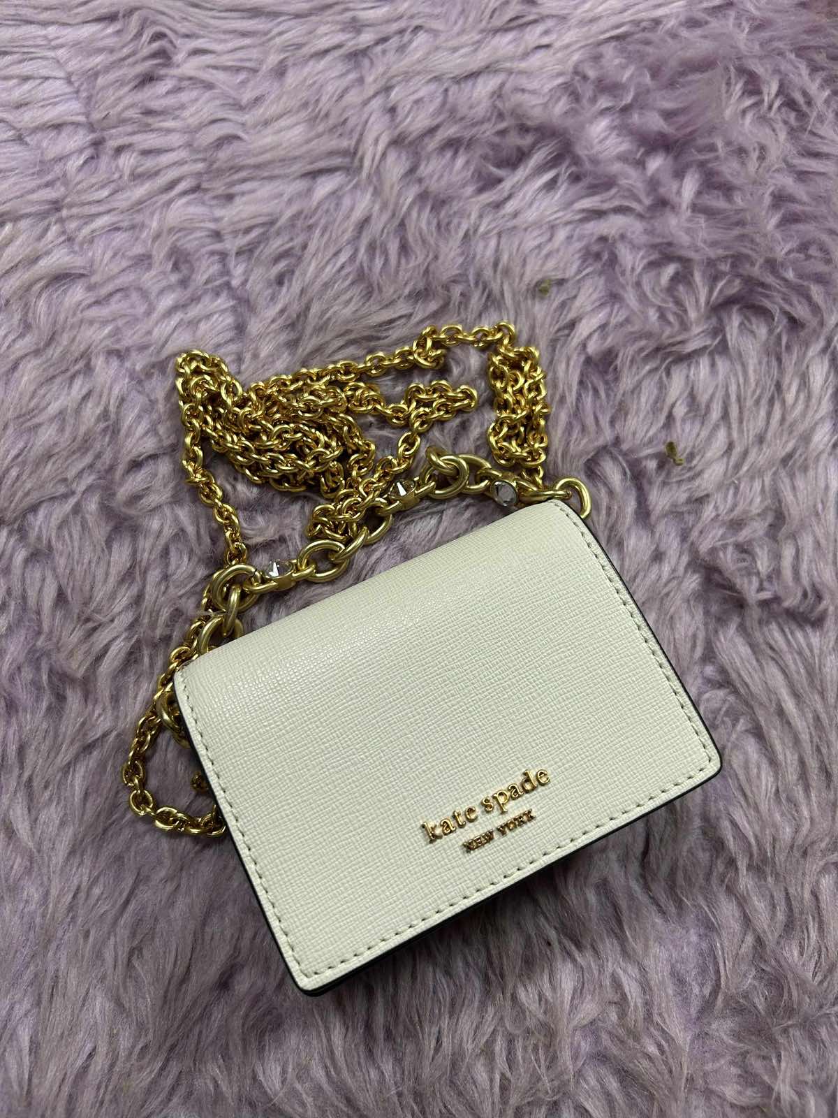 ORIG Preloved Kate Spade KS Morgan Embellished Chain Card Micro Bag White Wallet