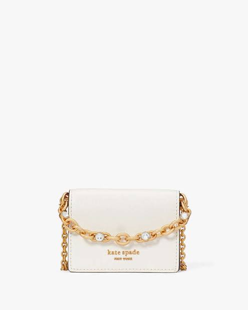 ORIG Preloved Kate Spade KS Morgan Embellished Chain Card Micro Bag White Wallet