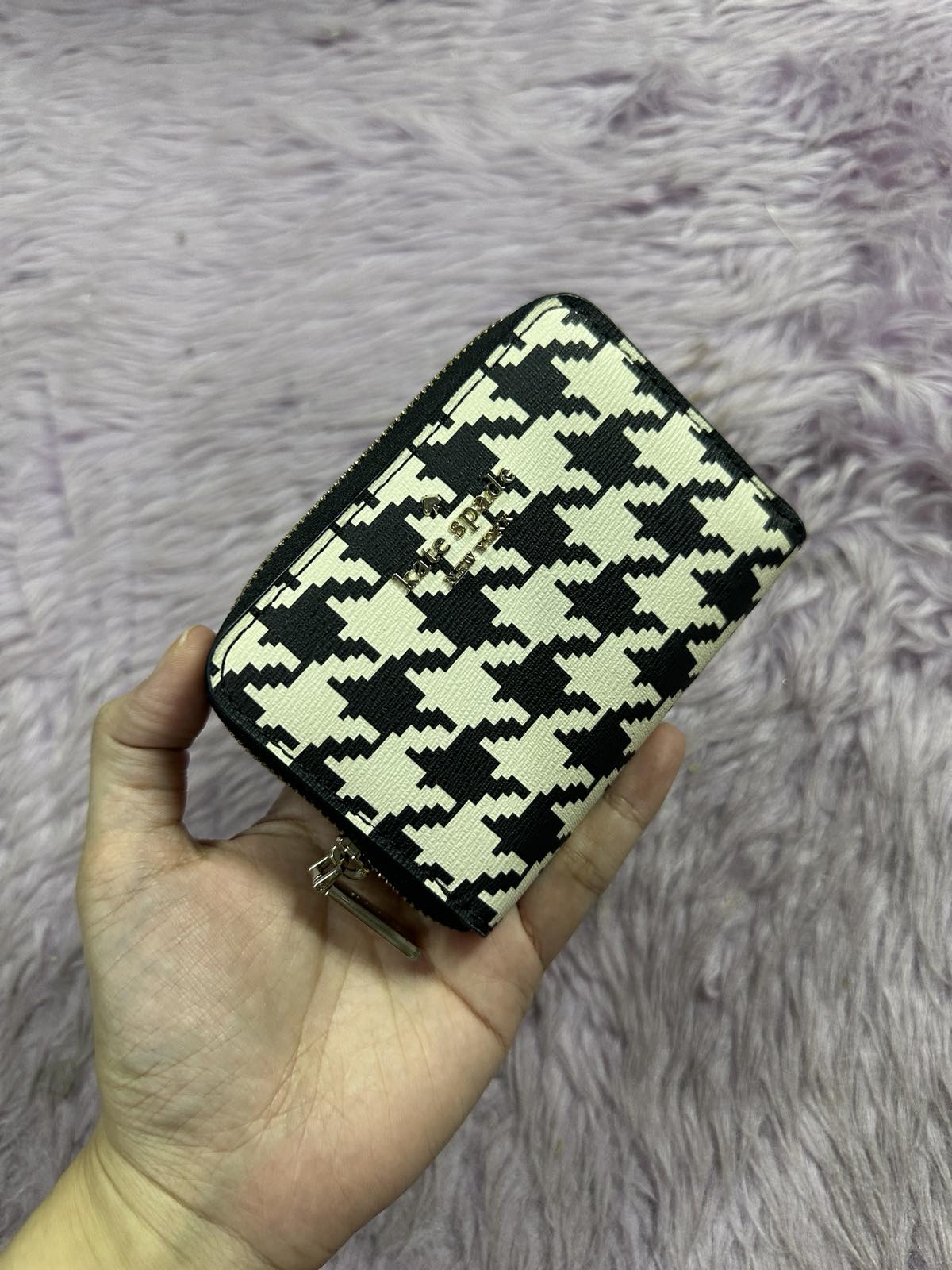 ORIG Preloved Kate Spade KS Darcy Small Zip Card Case Small Coin Card Wallet Black/White